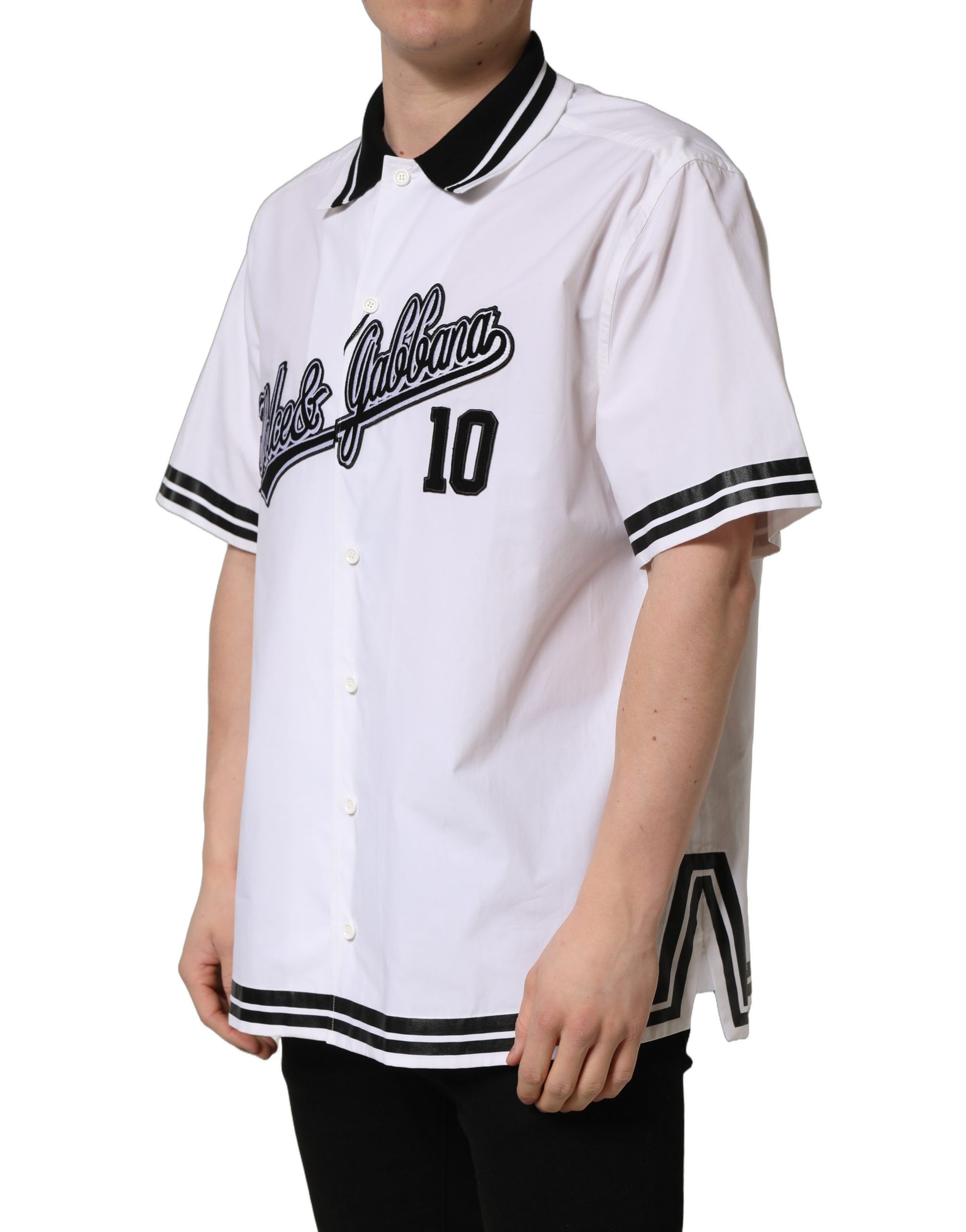 Chemise décontractée de baseball en coton Dolce & Gabbana avec patch logo blanc