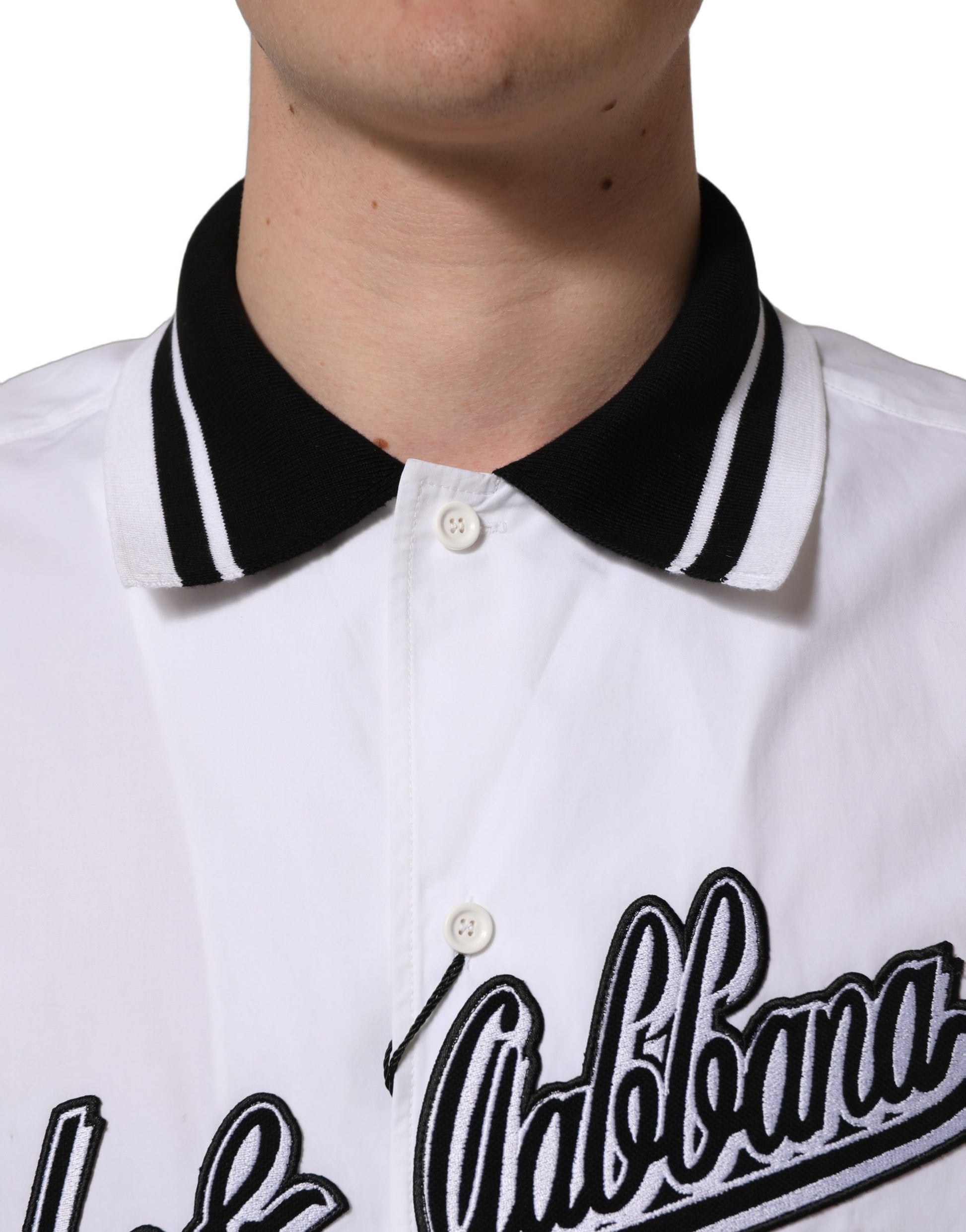 Chemise décontractée de baseball en coton Dolce & Gabbana avec patch logo blanc