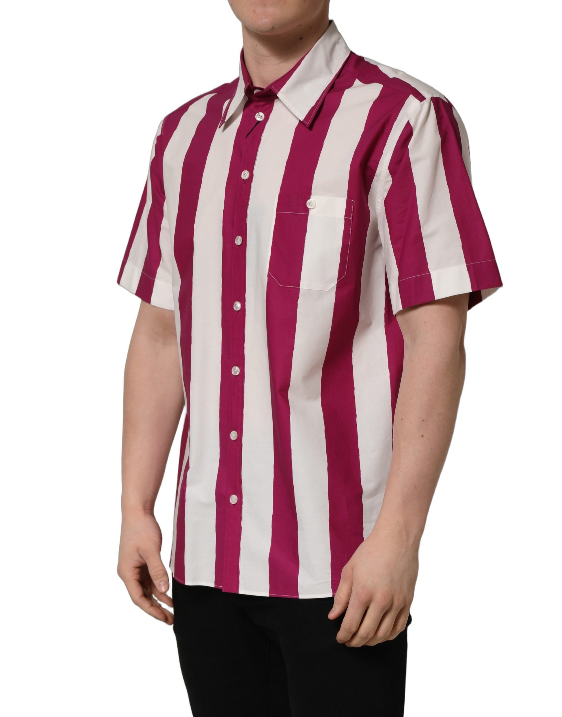 Chemise homme Dolce & Gabbana à manches courtes rayée blanche et marron