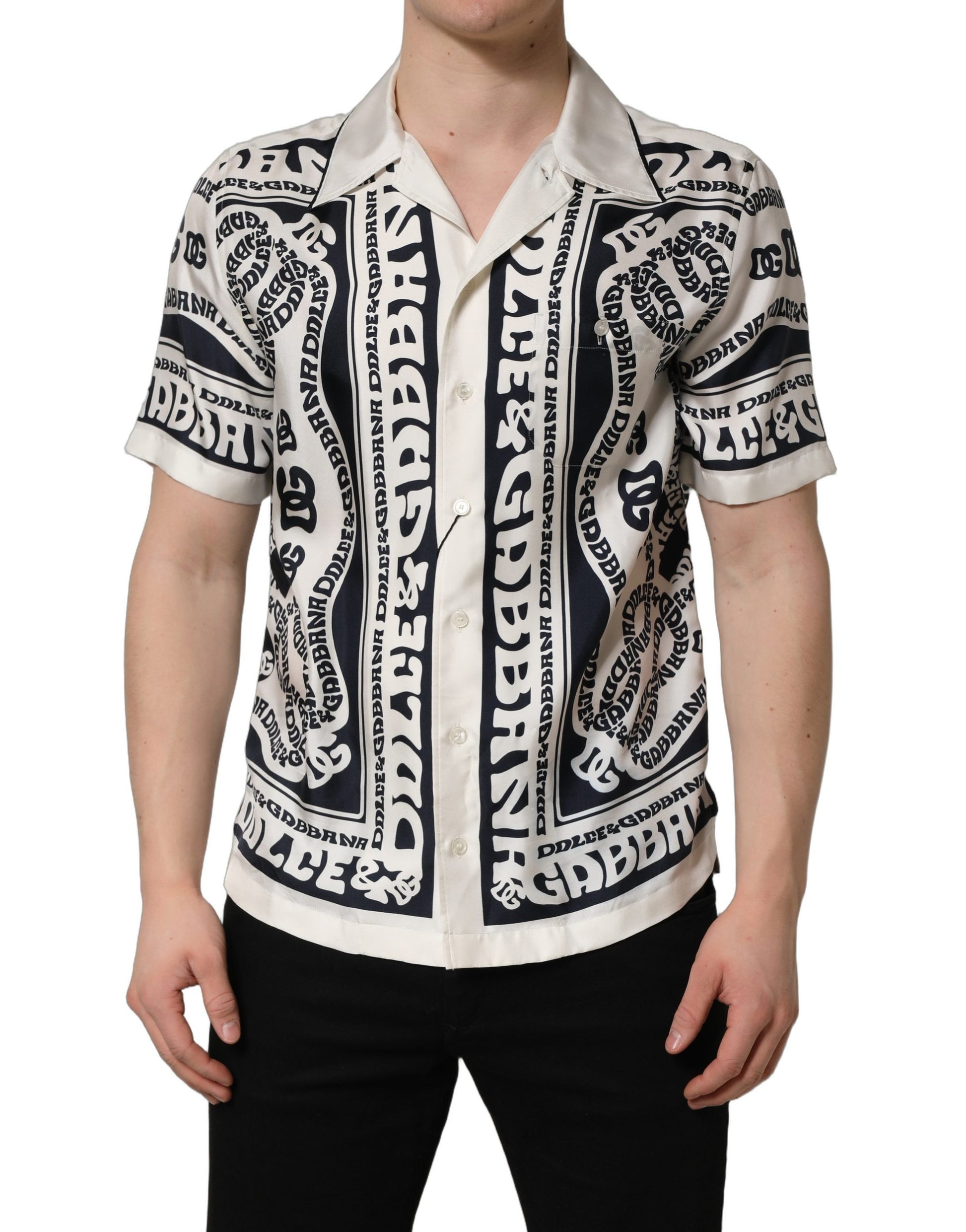 Chemise à manches courtes Dolce & Gabbana noire et blanche avec logo bandana