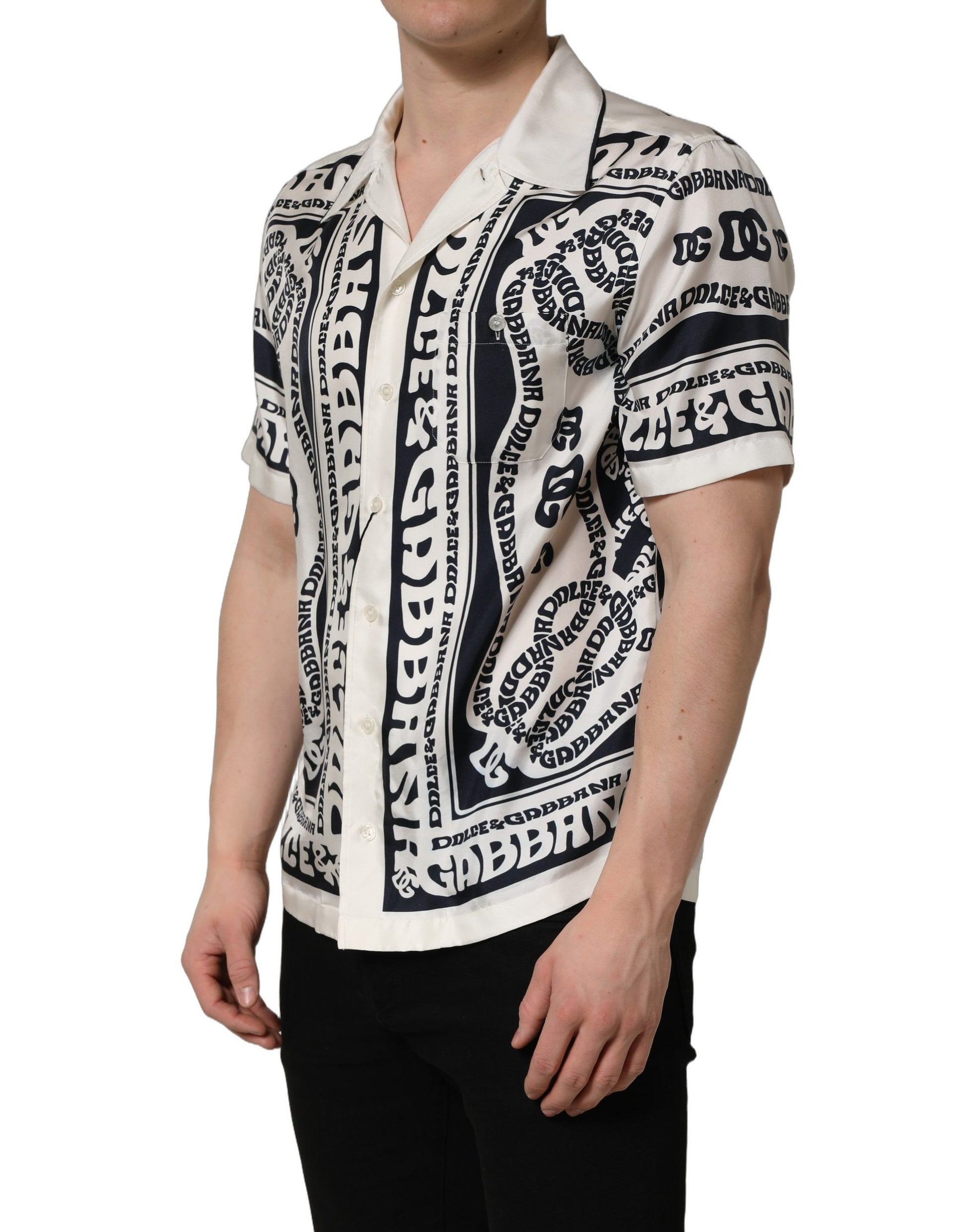 Chemise à manches courtes Dolce & Gabbana noire et blanche avec logo bandana
