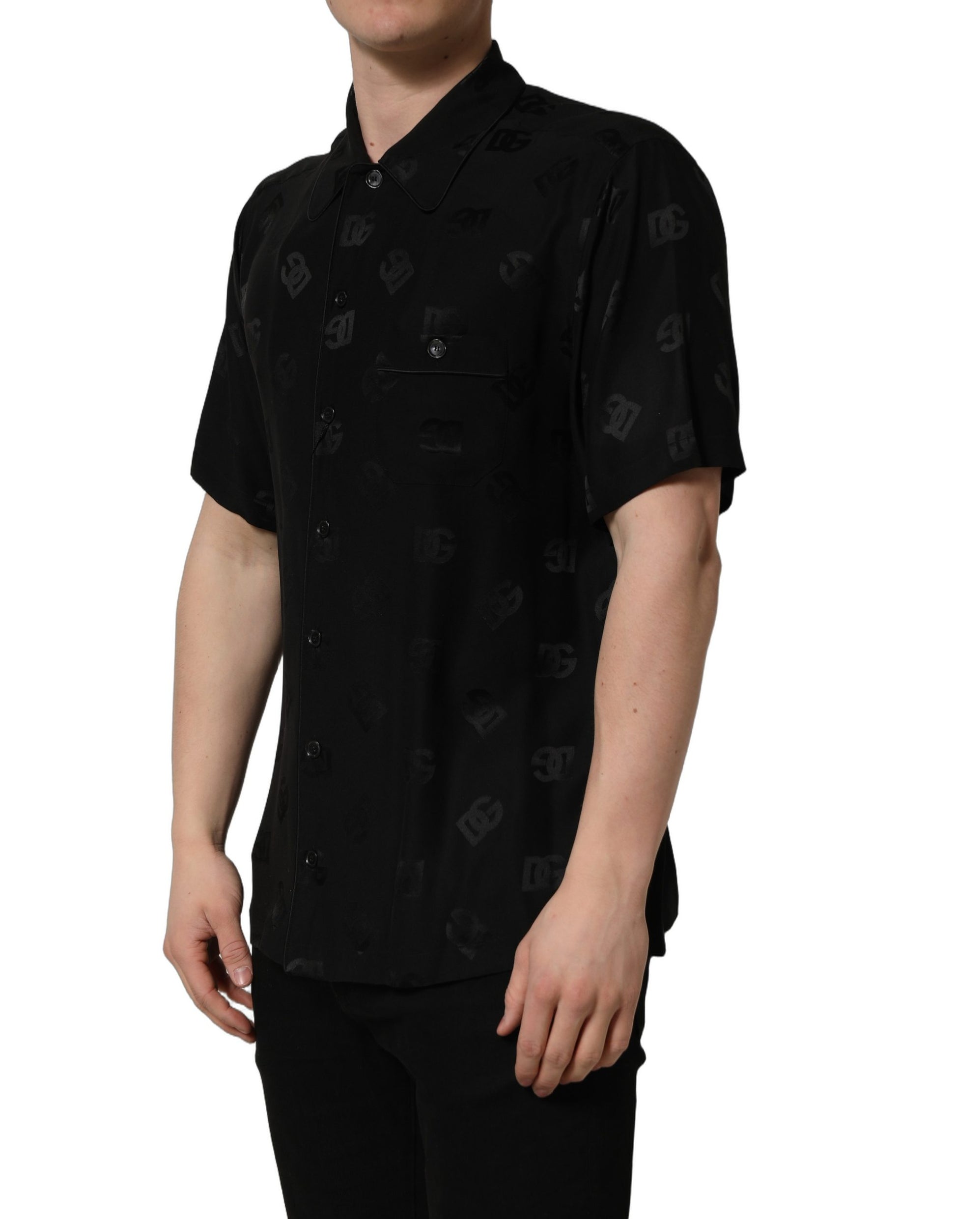 Chemise homme Dolce & Gabbana noire à manches courtes monogramme logo