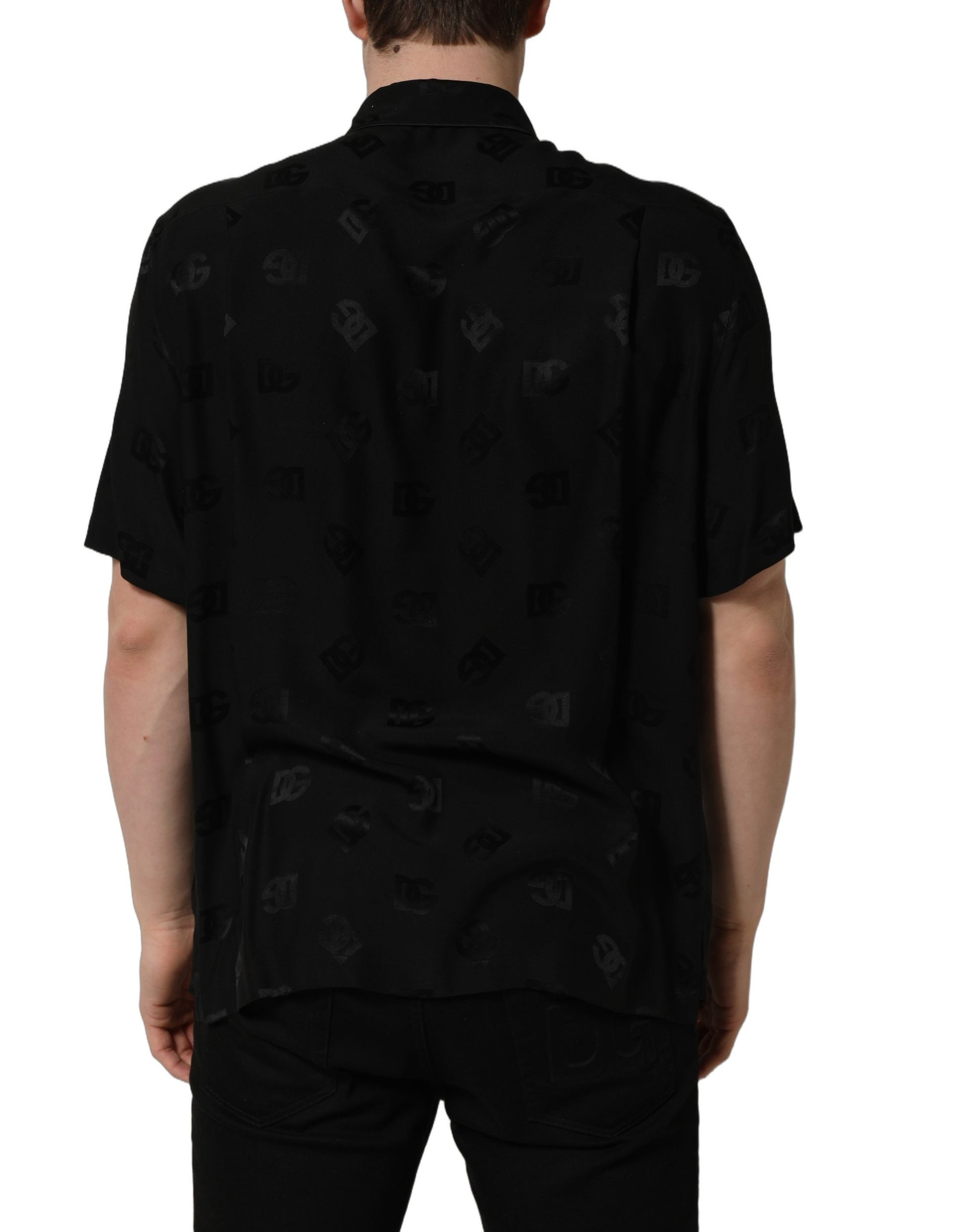 Chemise homme Dolce & Gabbana noire à manches courtes monogramme logo