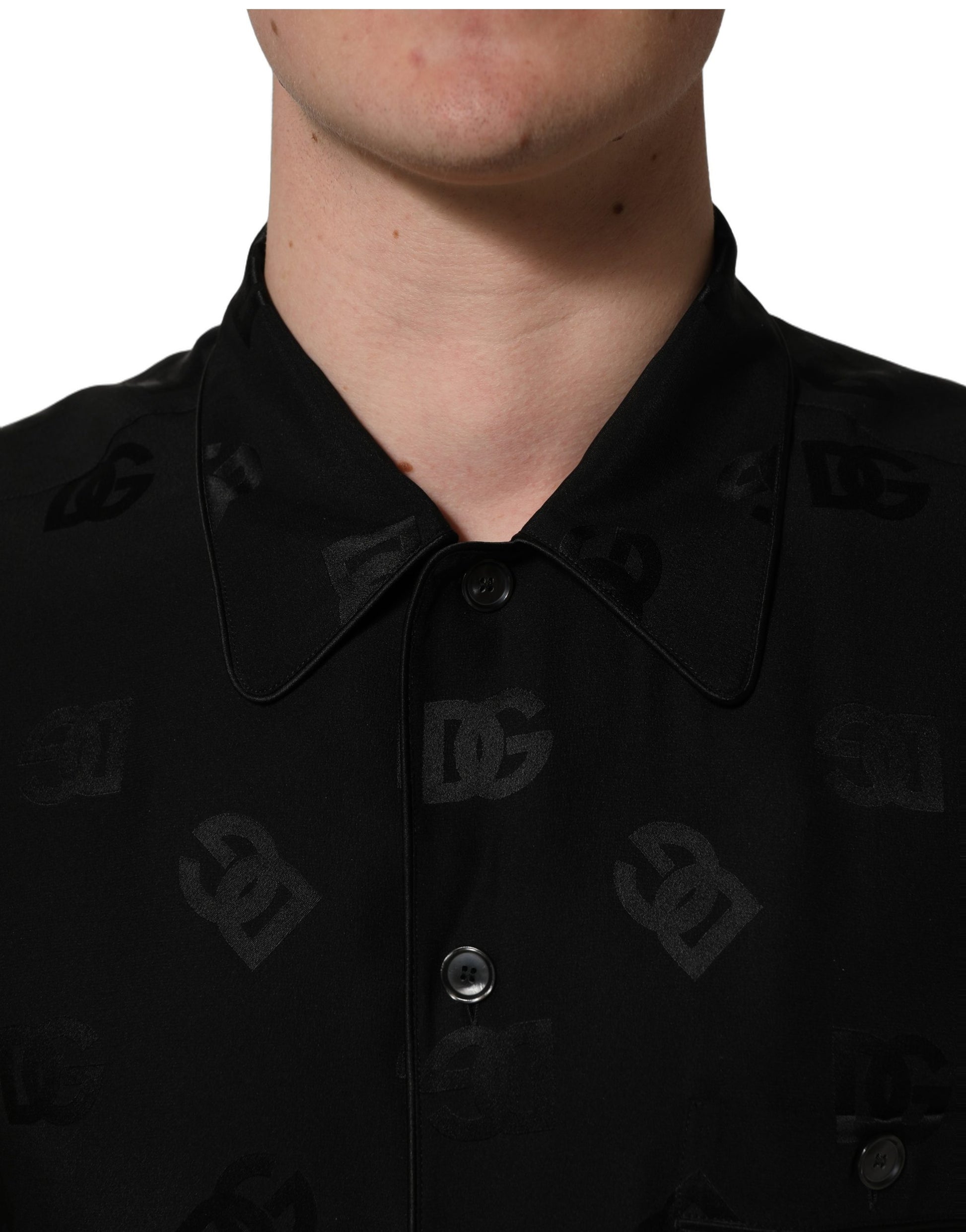 Chemise homme Dolce & Gabbana noire à manches courtes monogramme logo