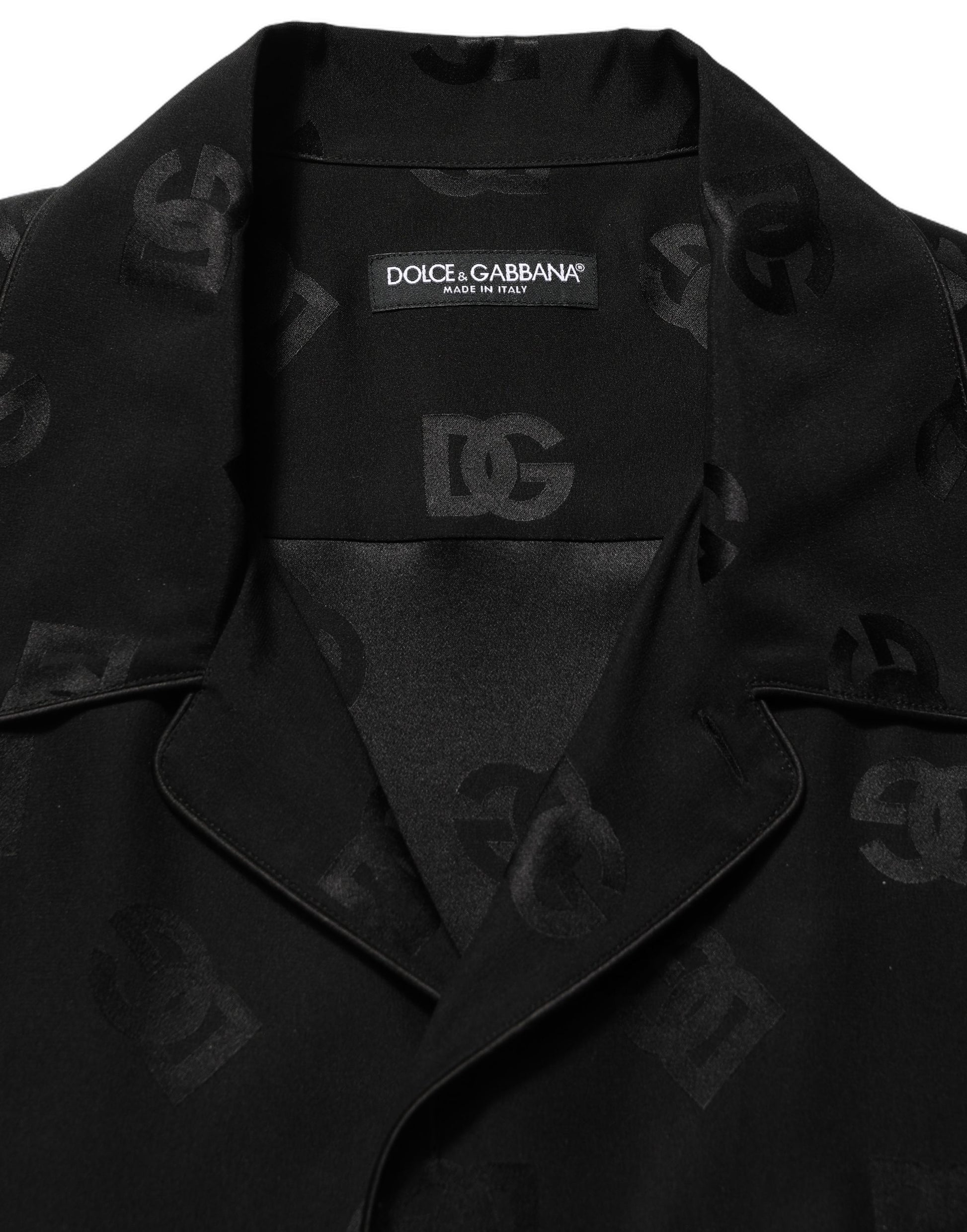 Chemise homme Dolce & Gabbana noire à manches courtes monogramme logo