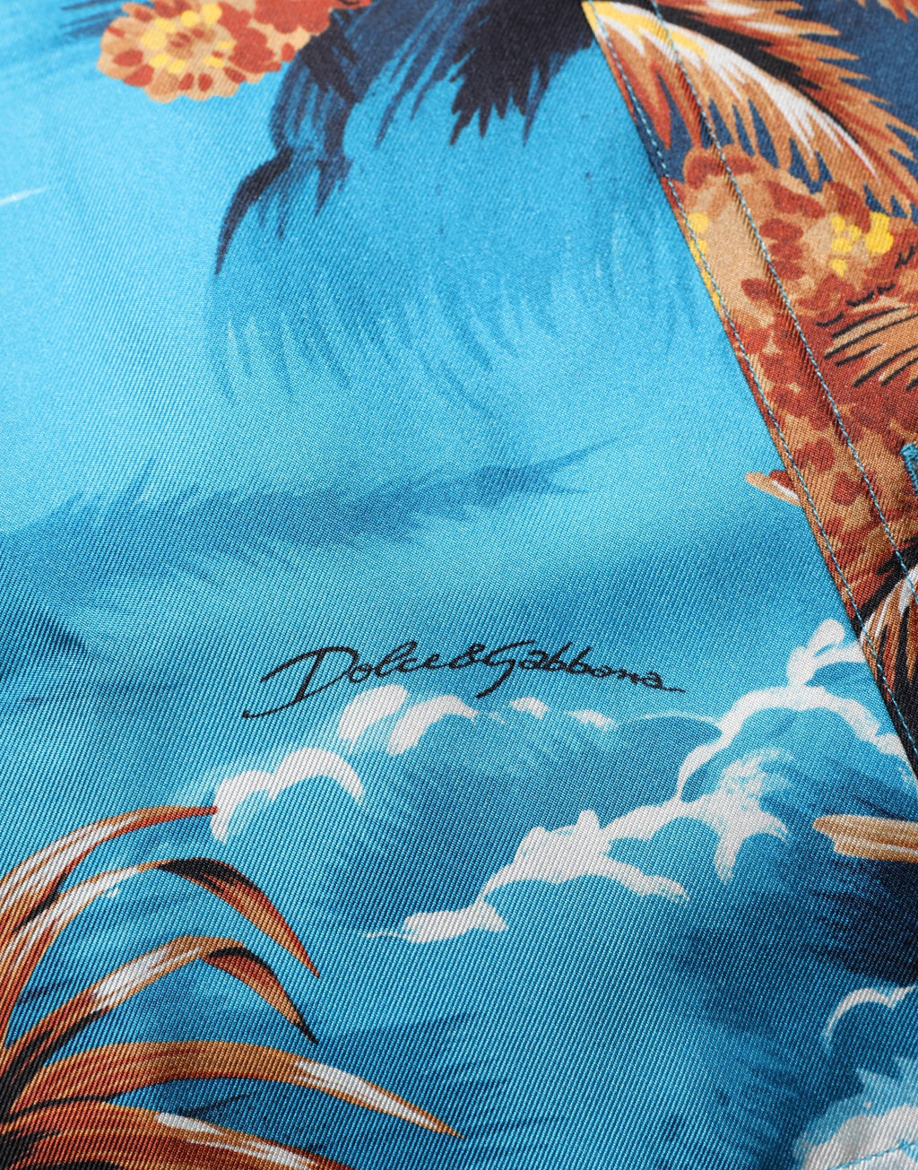 Chemise Hawaïenne en Sergé de Soie Bleue Imprimé Graphique Dolce & Gabbana