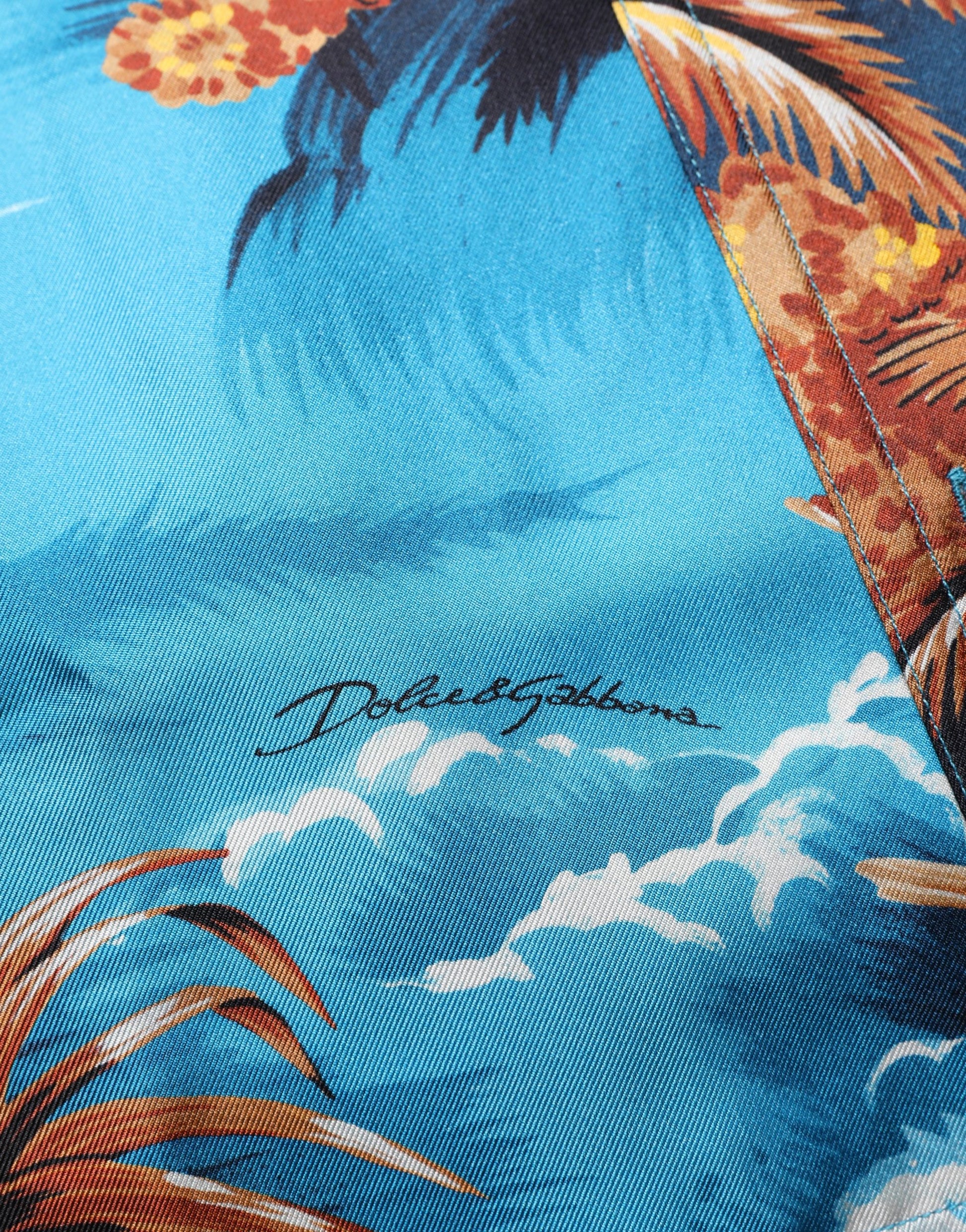 Chemise Hawaïenne en Sergé de Soie Bleue Imprimé Graphique Dolce & Gabbana