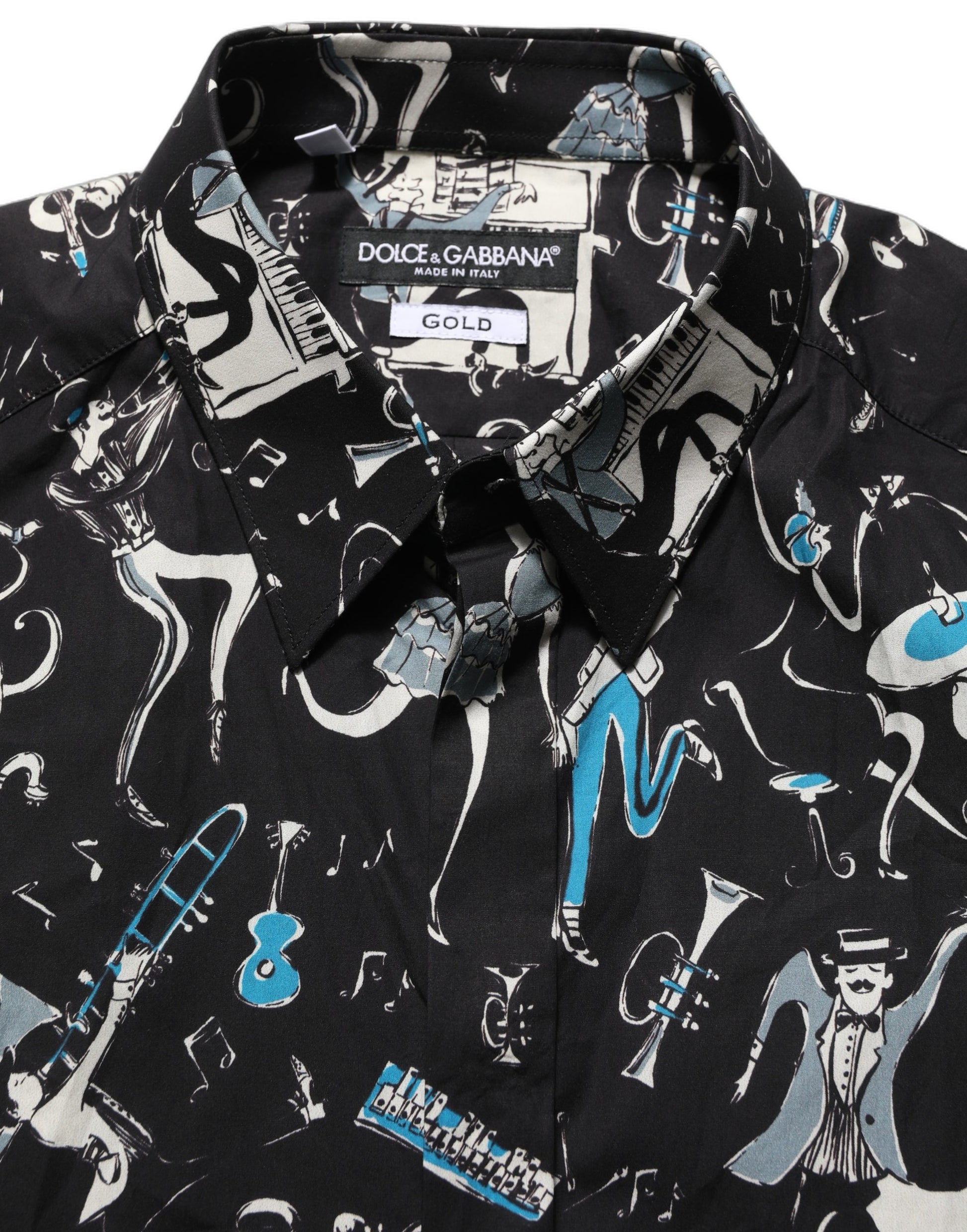 Chemise habillée Dolce & Gabbana en coton noir coupe GOLD, motif Jazz Club