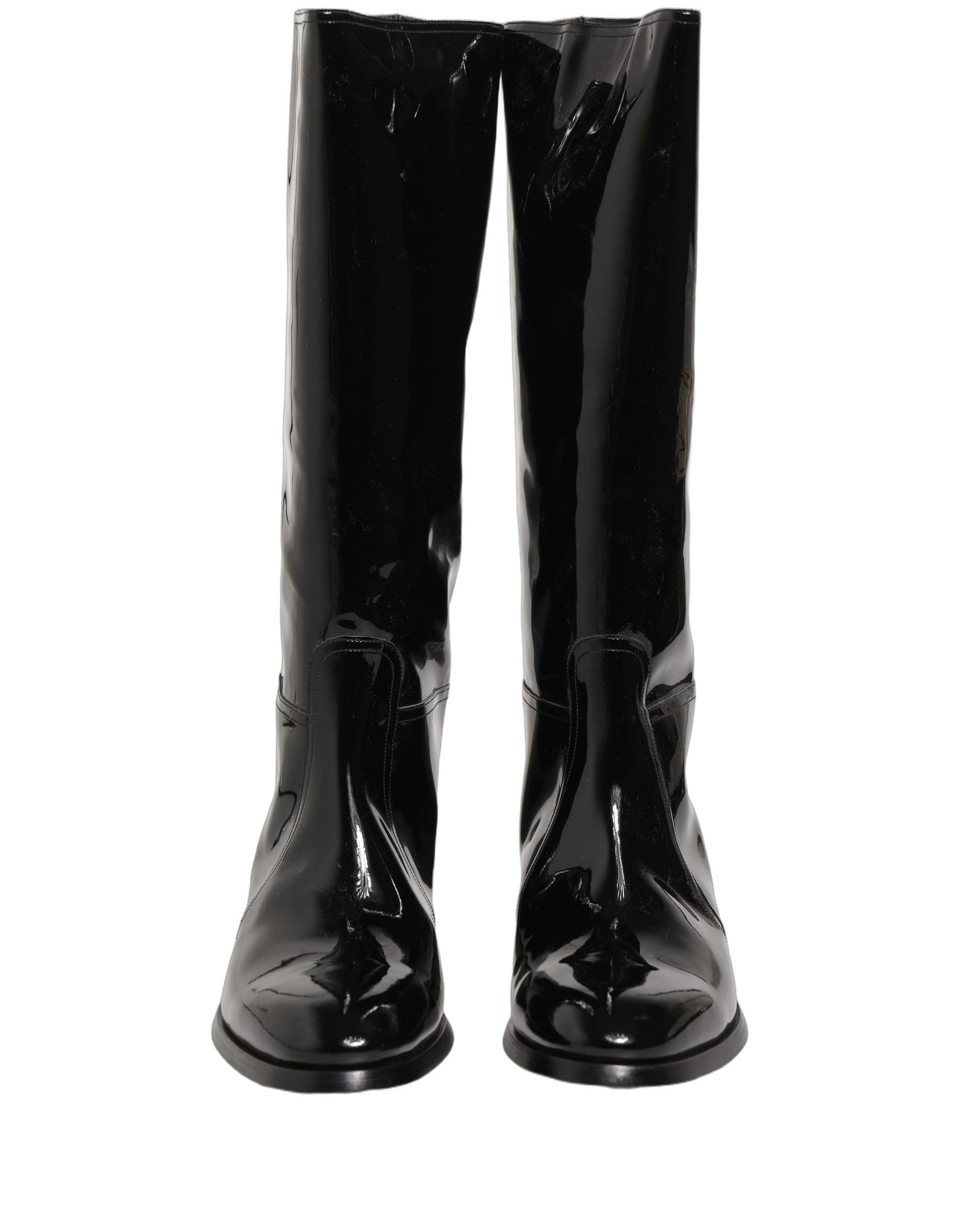 Dolce & Gabbana Black Leather Knee High Heels Boots Shoes
