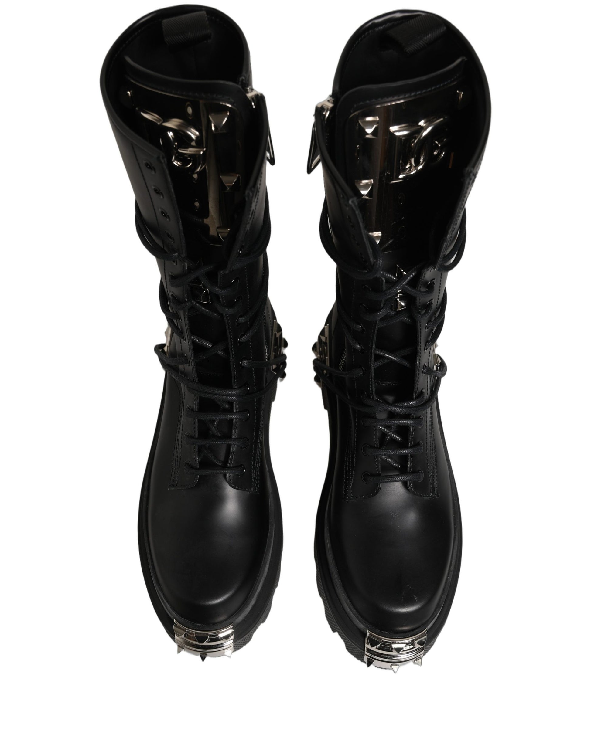 Dolce & Gabbana Black Stud Platform Combat High Boots Shoes