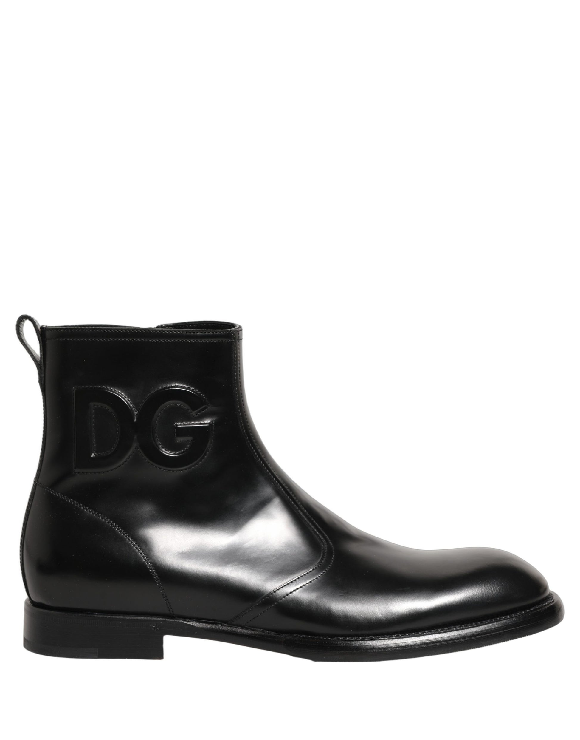 Dolce & Gabbana Black Leather Embossed Logo Ankle Boots Shoes