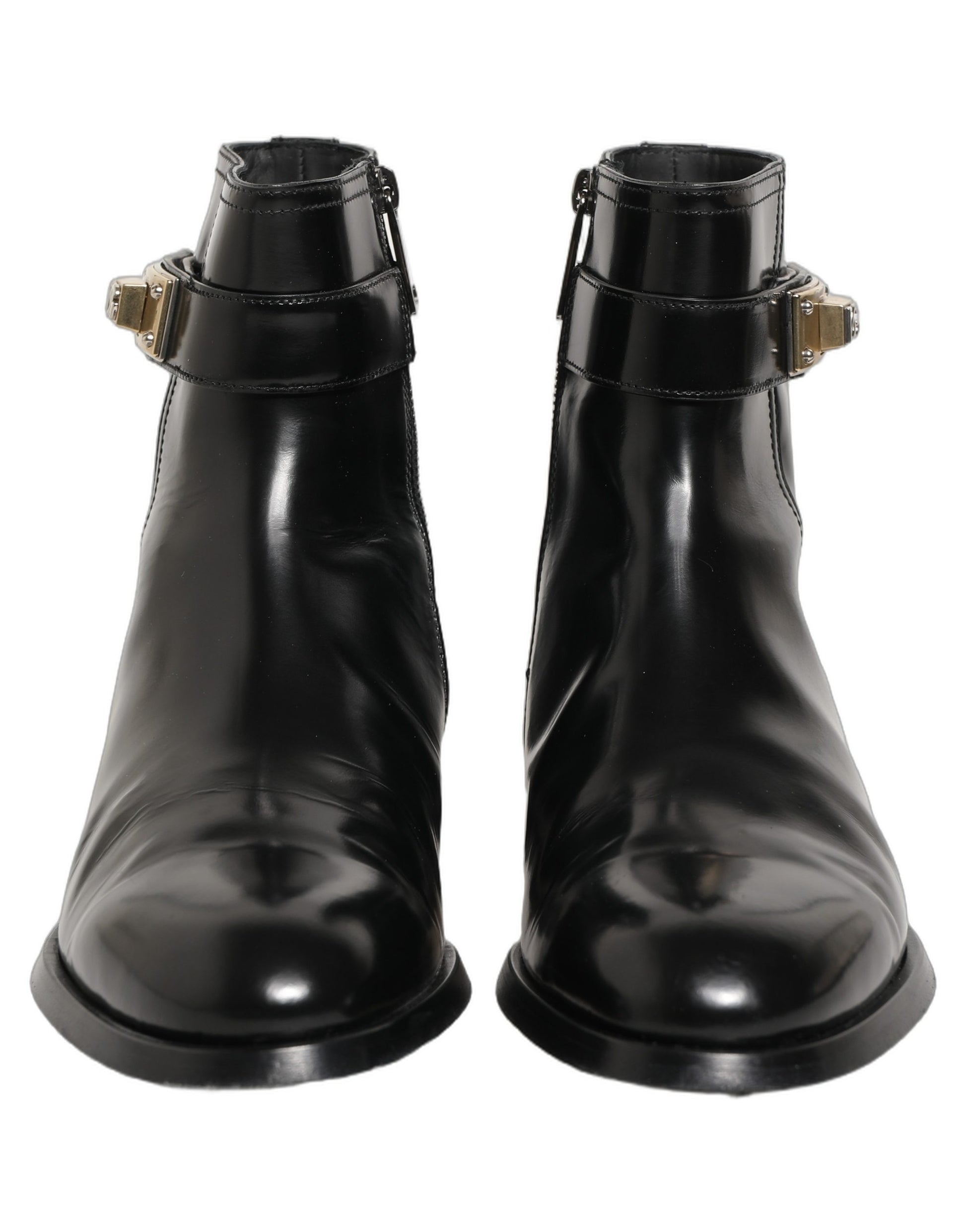 Dolce & Gabbana Black Leather Logo Buckle Mid Calf Boots Shoes