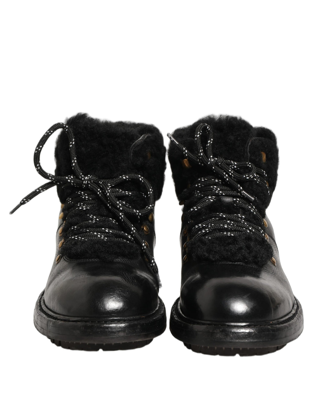 Bottes en cuir et fourrure Dolce & Gabbana noires à lacets, style trekking