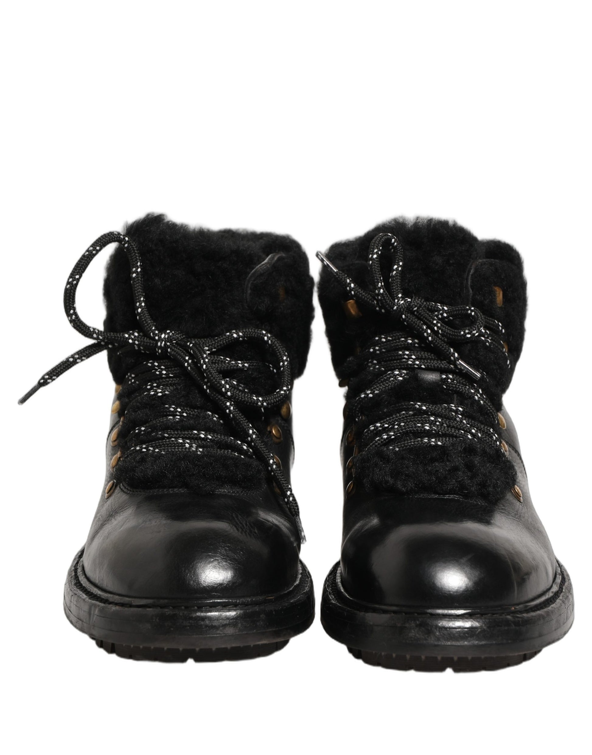 Bottes en cuir et fourrure Dolce & Gabbana noires à lacets, style trekking