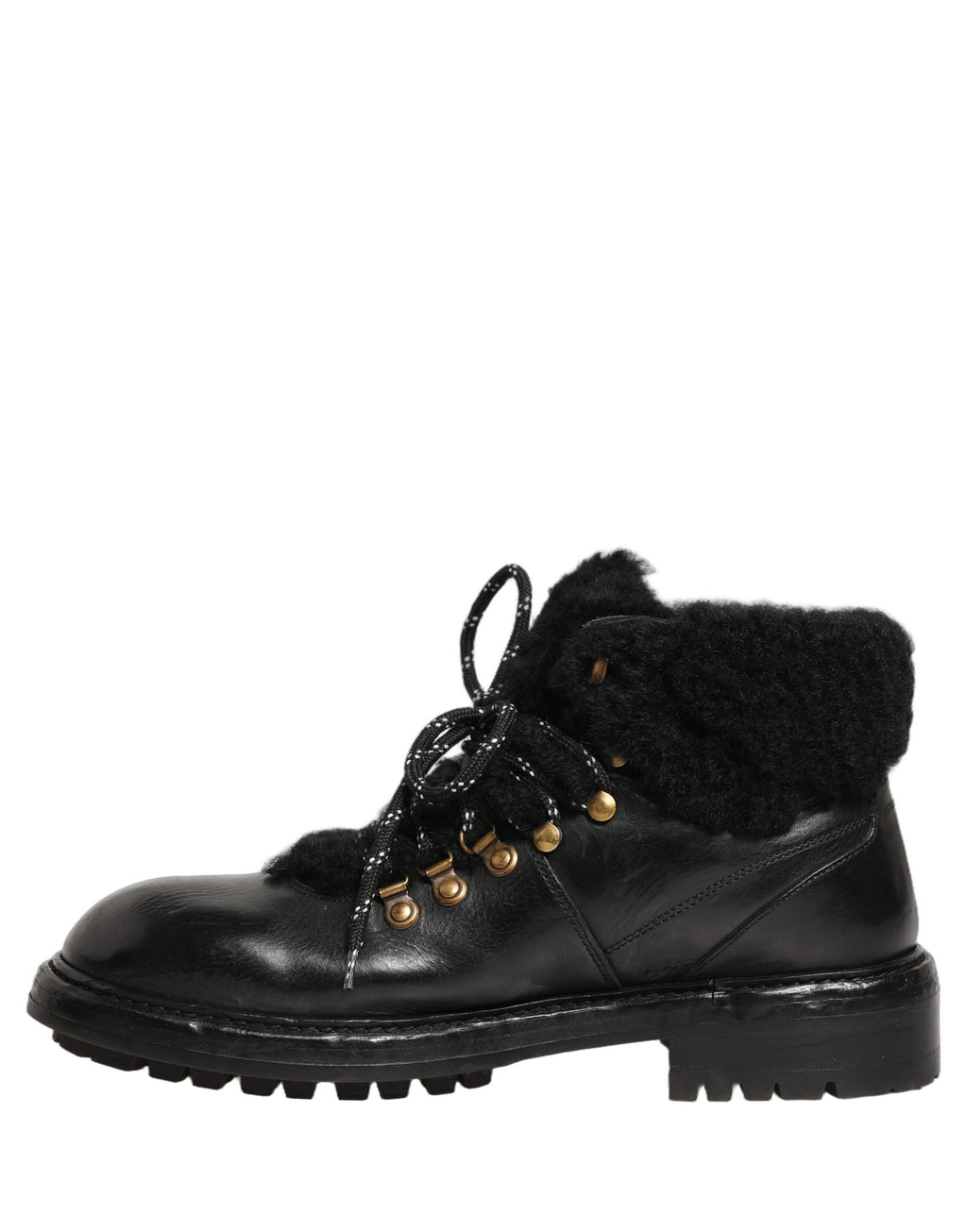 Bottes en cuir et fourrure Dolce & Gabbana noires à lacets, style trekking