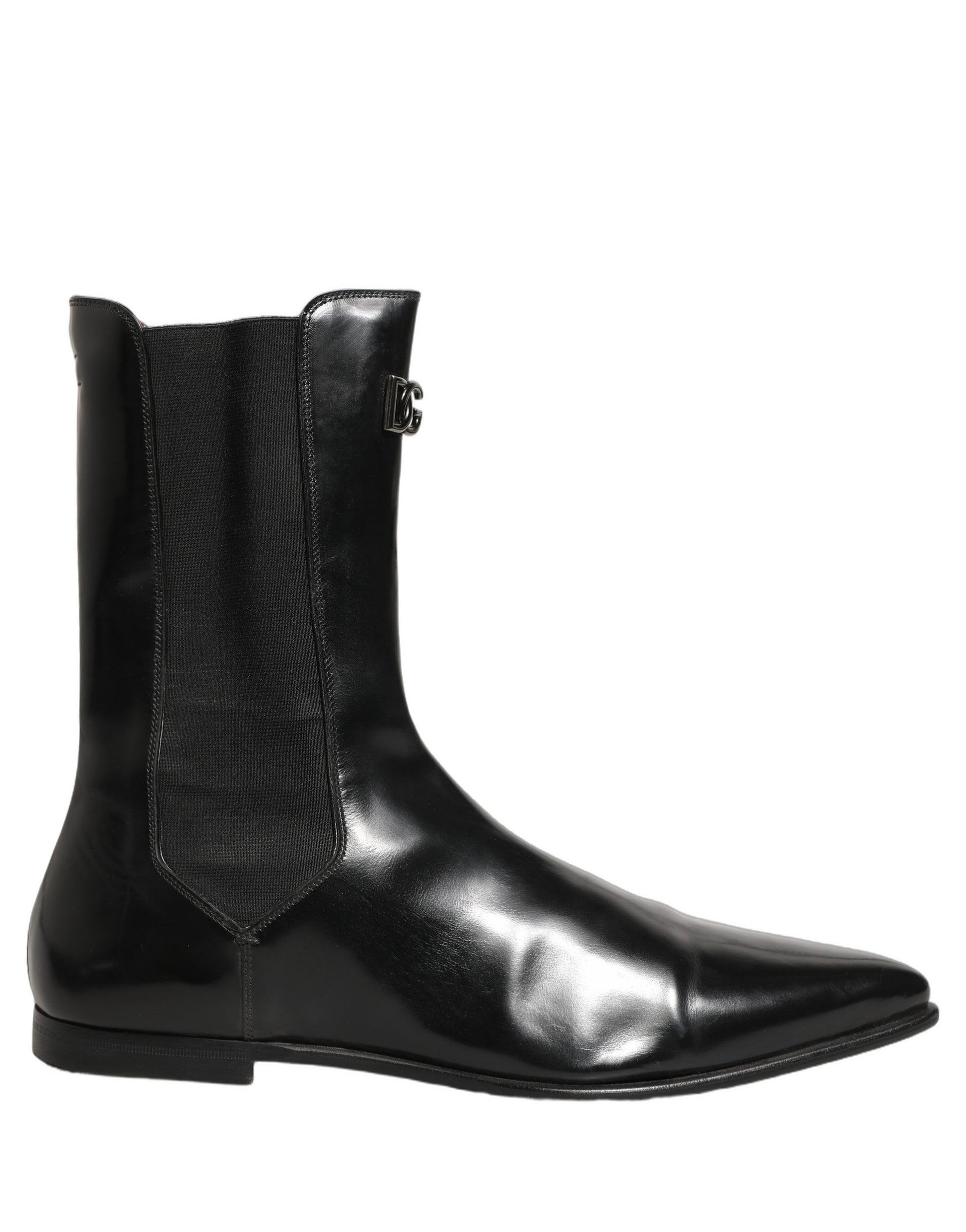 Dolce & Gabbana Black Leather Chelsea Mid Calf Boots Shoes