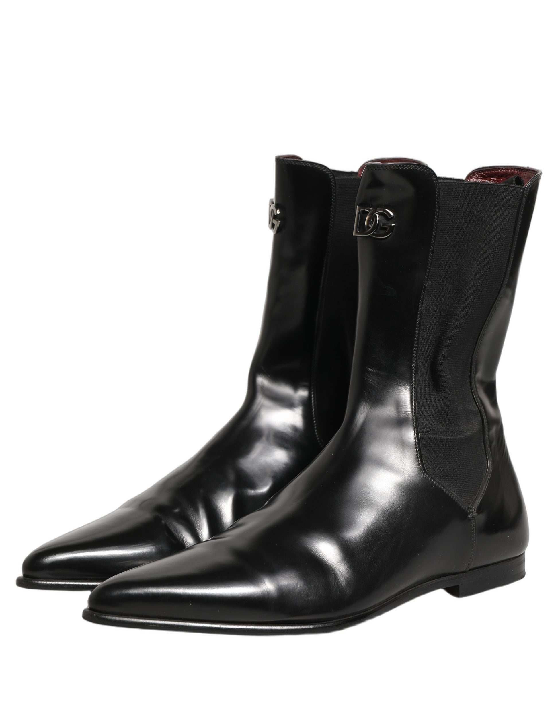 Dolce & Gabbana Black Leather Chelsea Mid Calf Boots Shoes