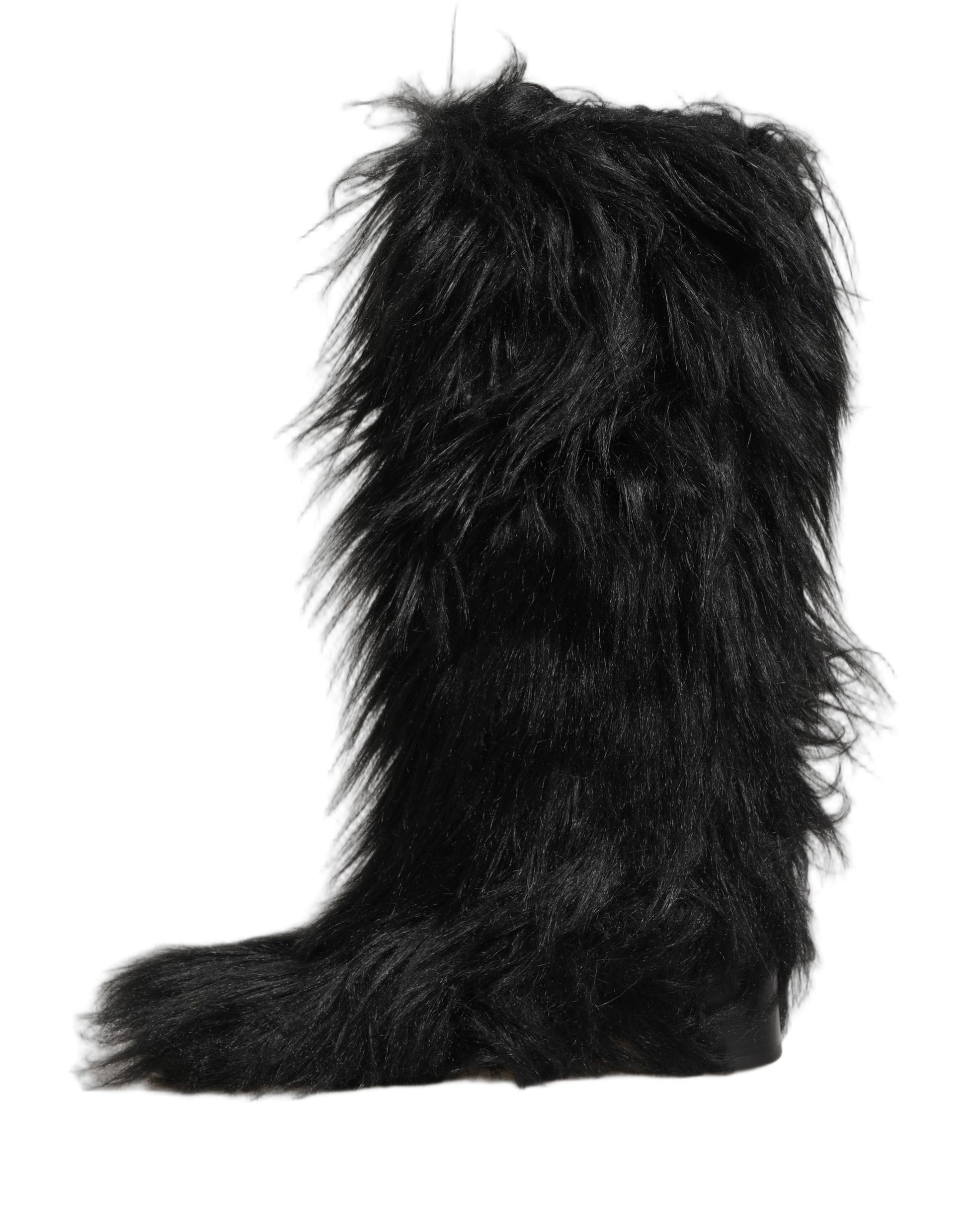 Bottes d'hiver mi-mollet Dolce & Gabbana en fausse fourrure noire