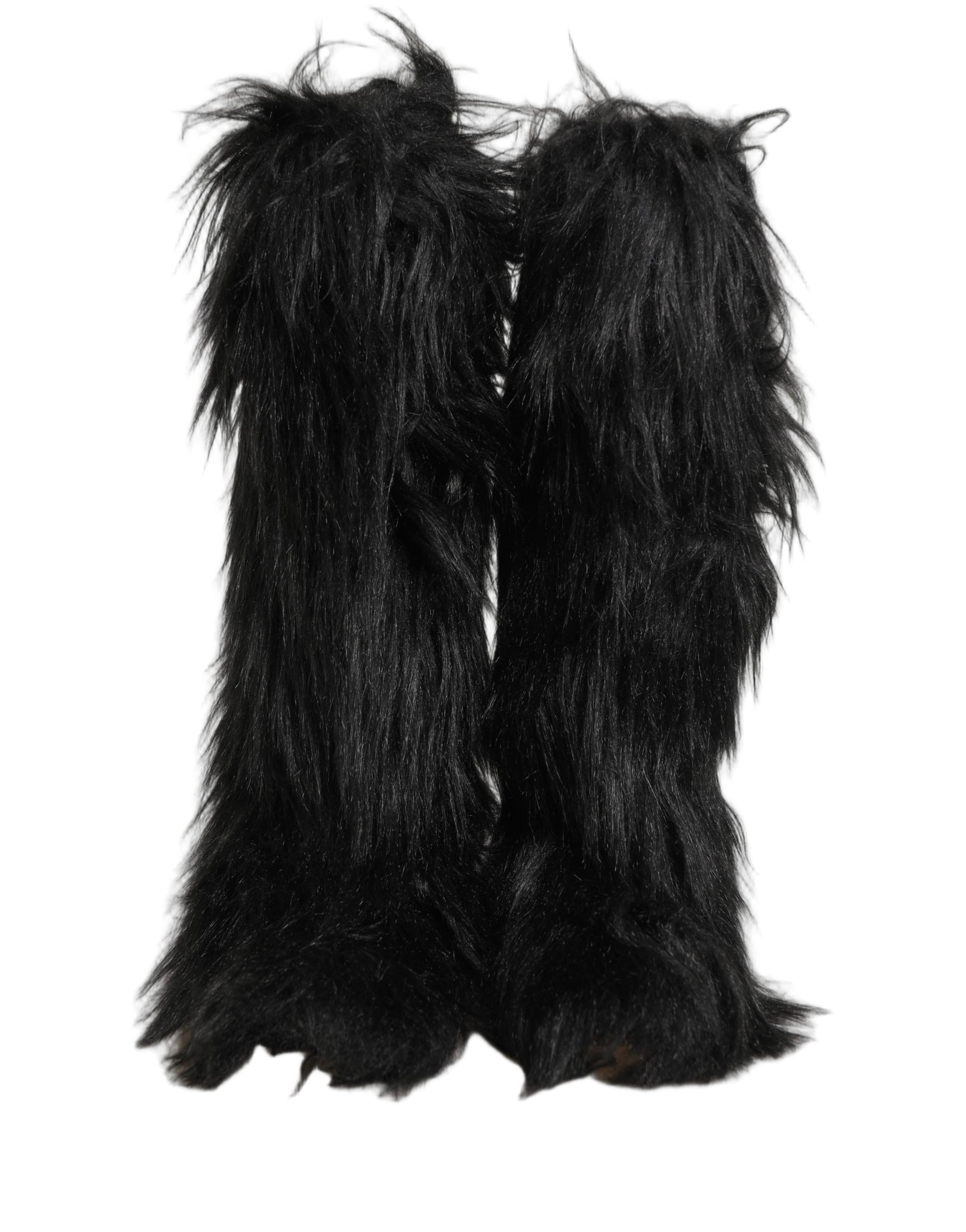 Bottes d'hiver mi-mollet Dolce & Gabbana en fausse fourrure noire