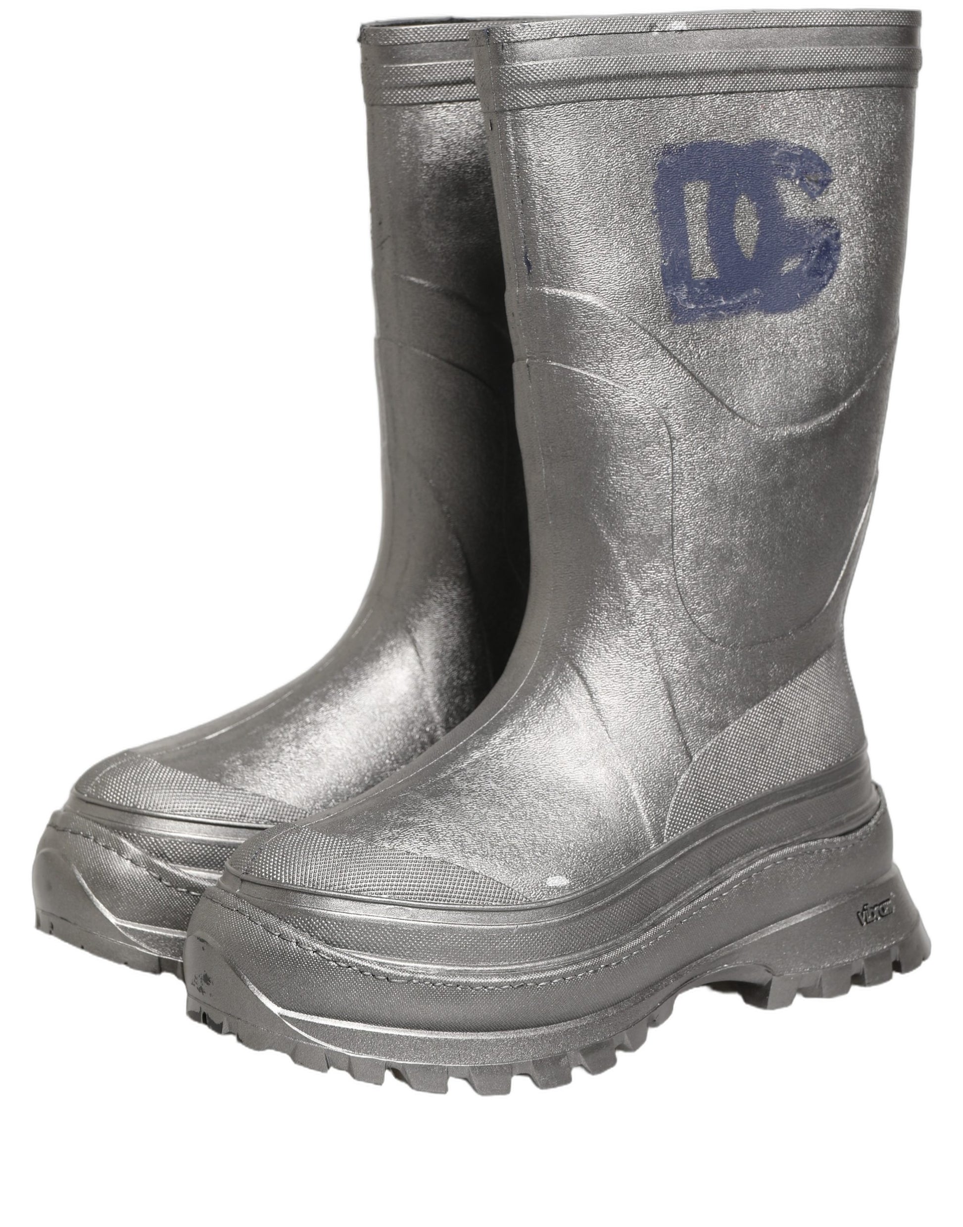 Bottes de pluie Dolce & Gabbana métallisées argentées à enfiler pour homme