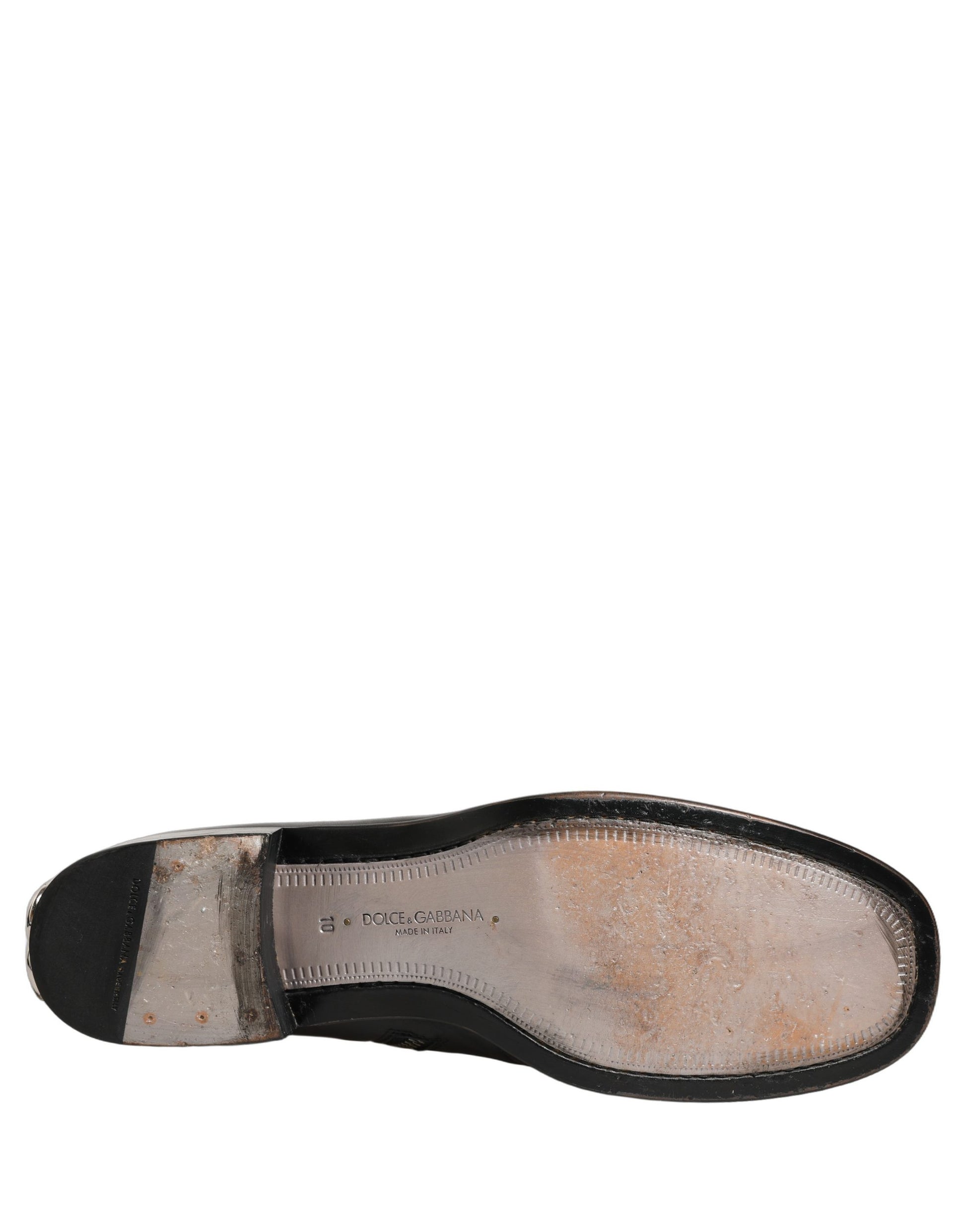 Chaussures Bottines Courtes en Cuir Noir à Logo Dolce & Gabbana