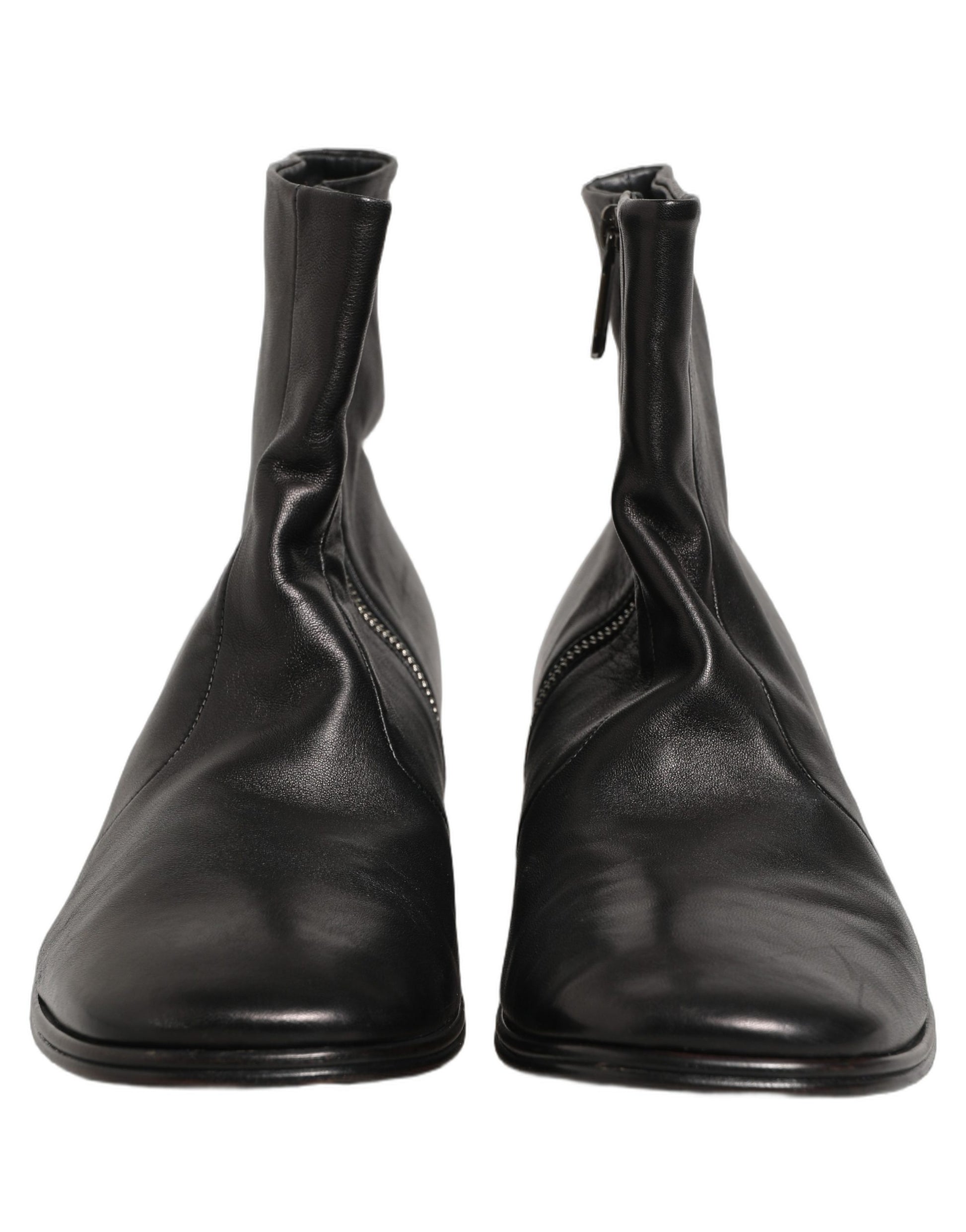 Chaussures Bottines Courtes en Cuir Noir à Logo Dolce & Gabbana