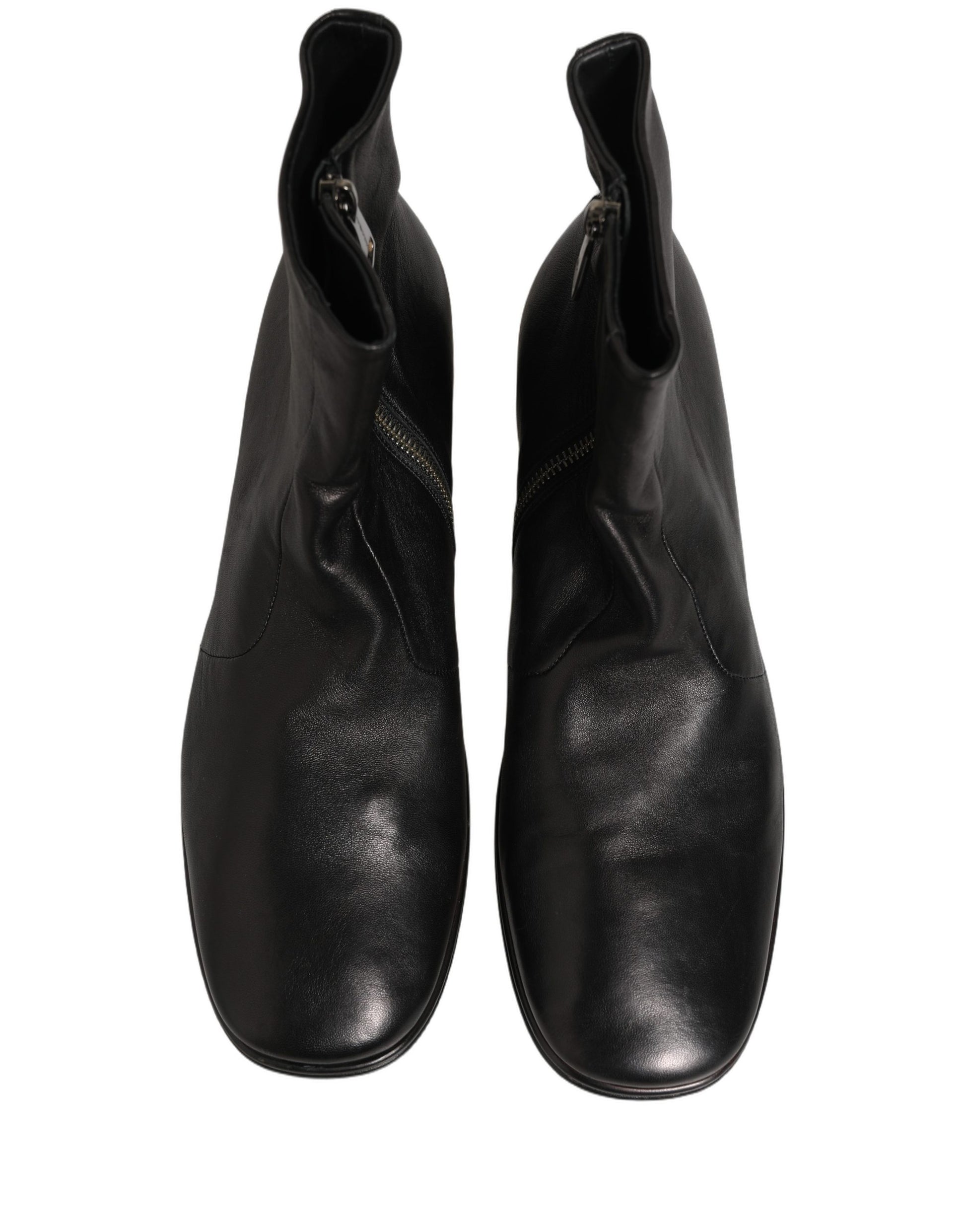 Chaussures Bottines Courtes en Cuir Noir à Logo Dolce & Gabbana