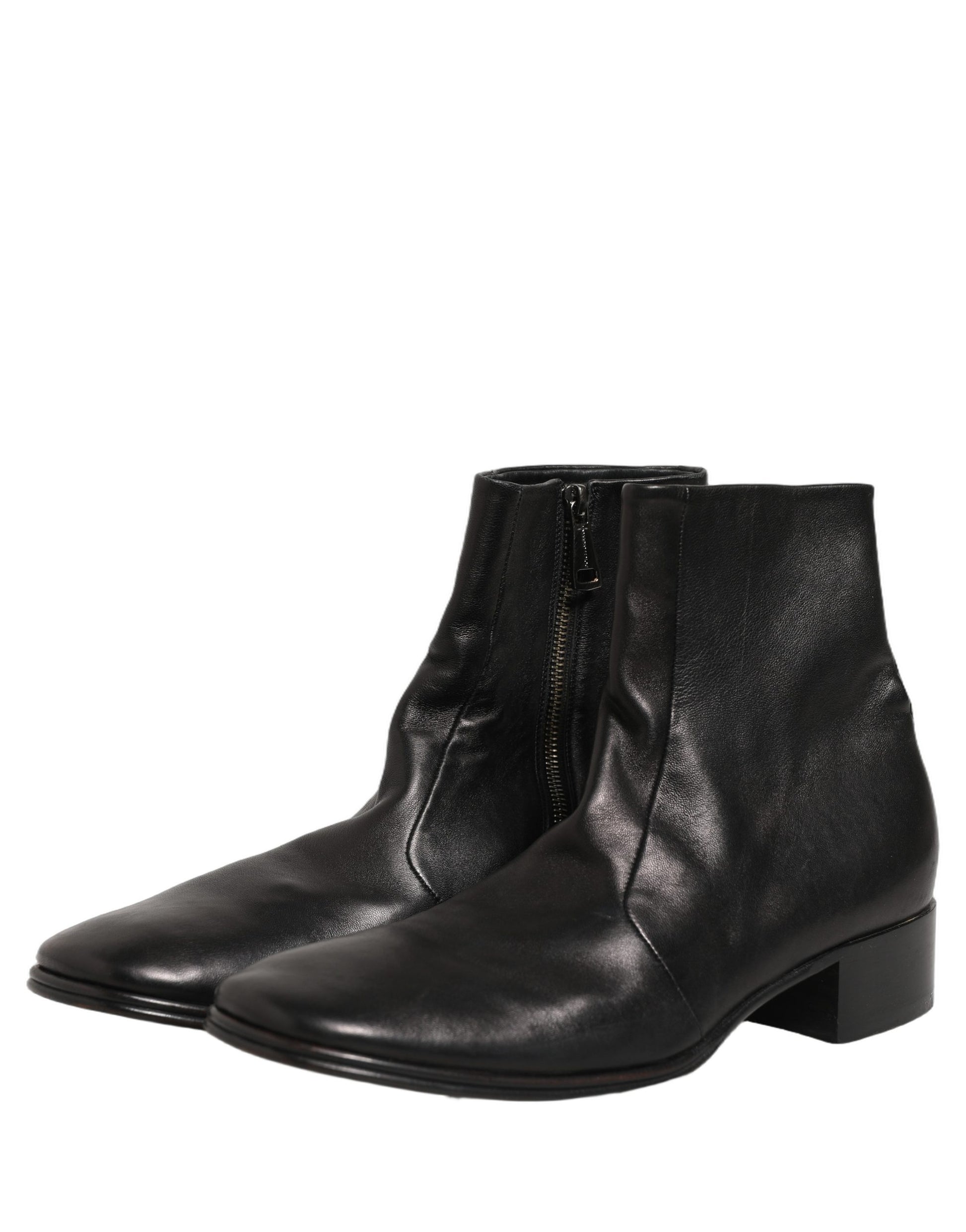 Chaussures Bottines Courtes en Cuir Noir à Logo Dolce & Gabbana