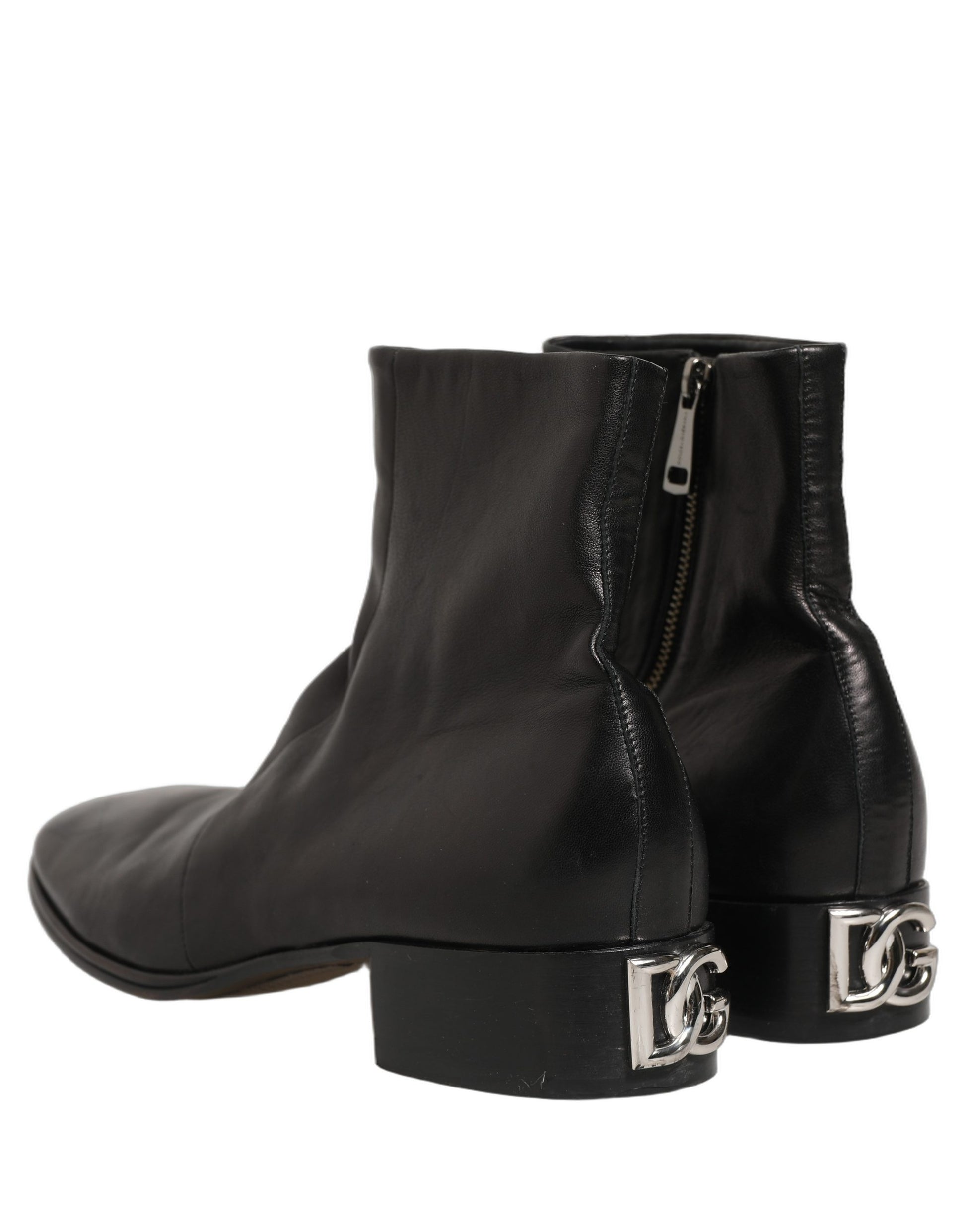 Chaussures Bottines Courtes en Cuir Noir à Logo Dolce & Gabbana