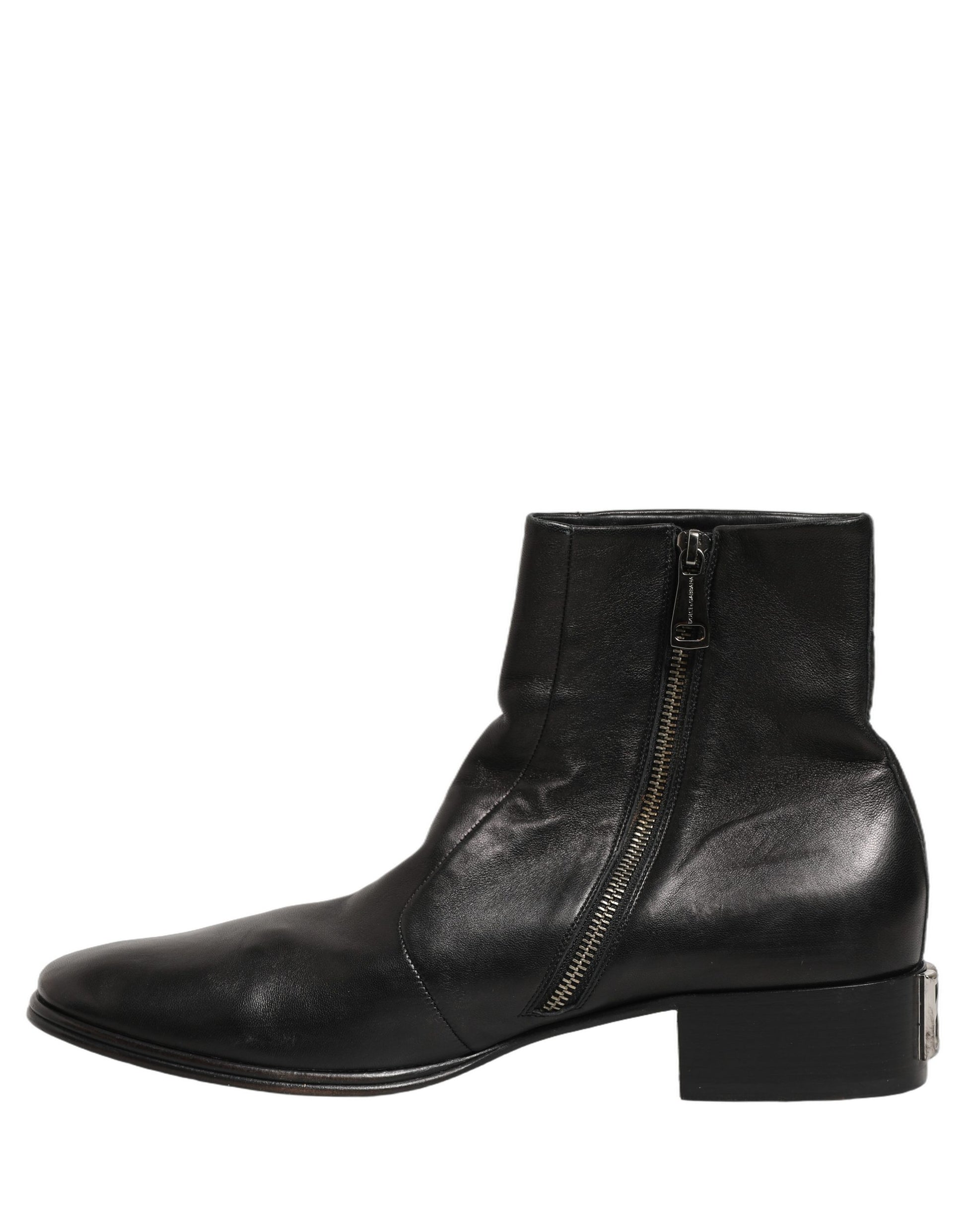 Chaussures Bottines Courtes en Cuir Noir à Logo Dolce & Gabbana