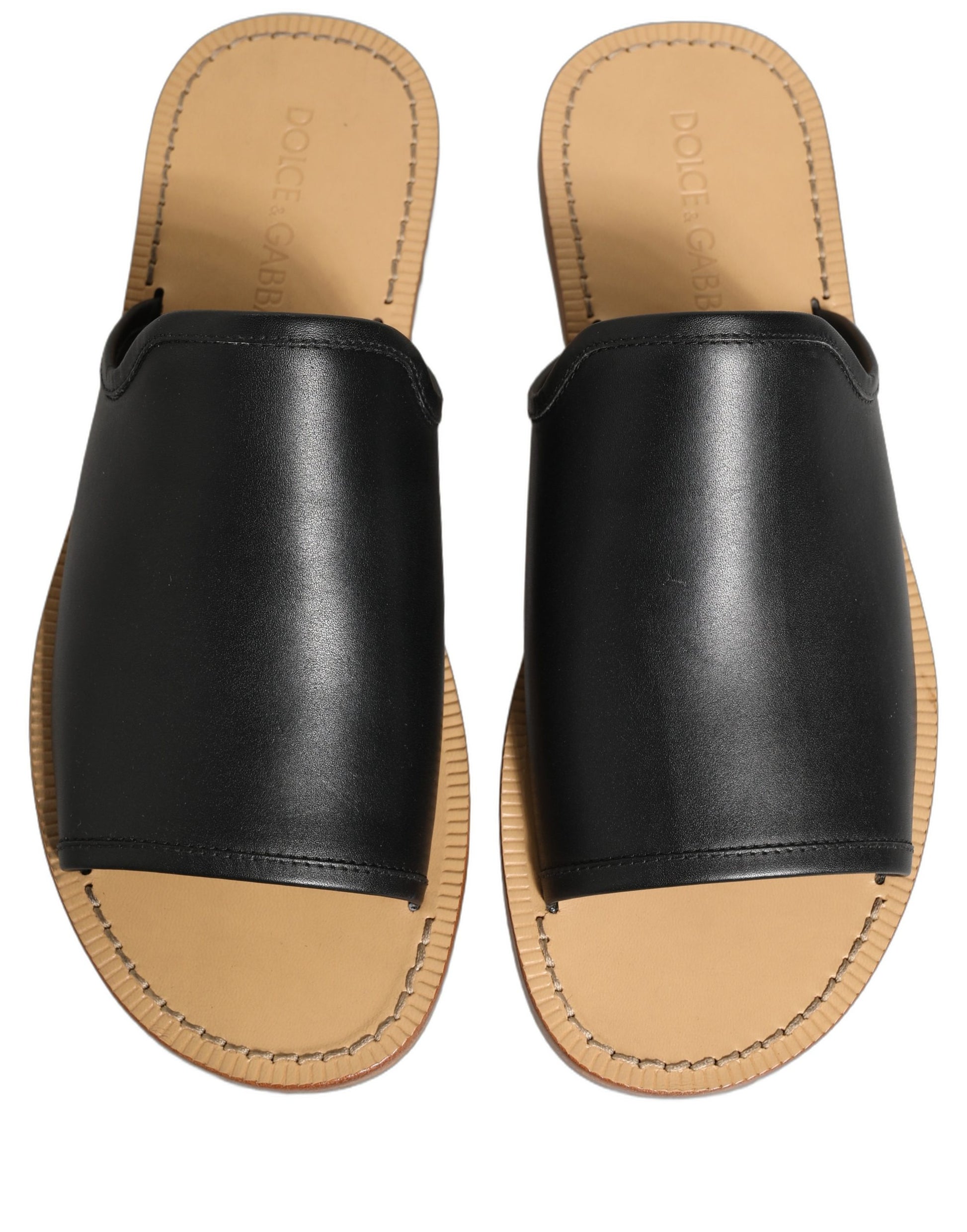 Dolce & Gabbana Claquettes Sandales Plates en Cuir Marron pour Homme