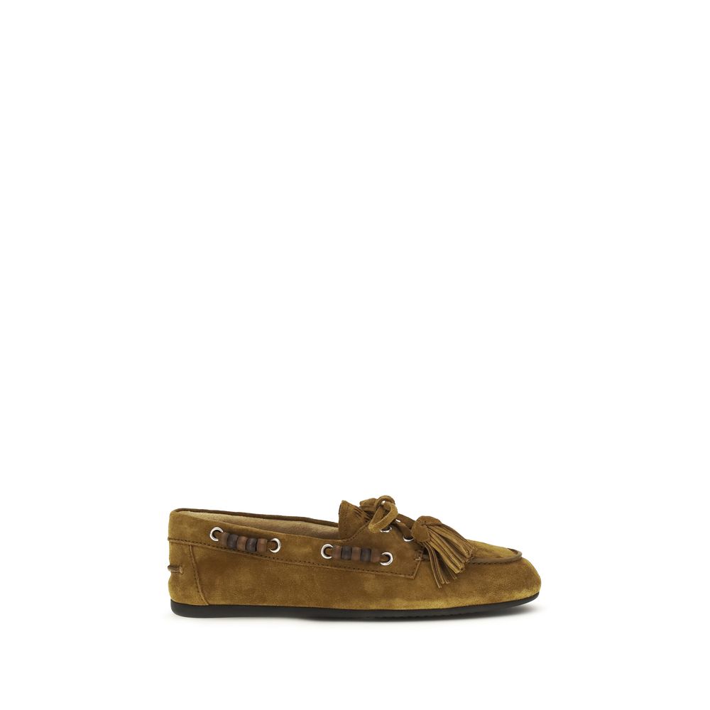 Mocassins à enfiler Miu Miu en cuir de veau beige (Bos Taurus)