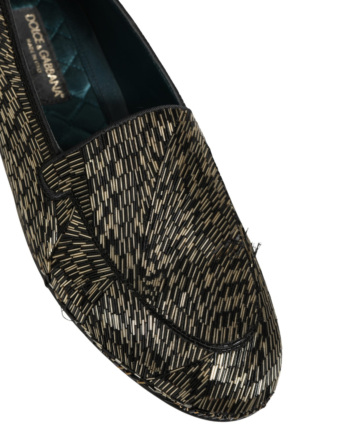 Dolce & Gabbana Schwarze Silber Verzierte Kleid Loafer Schuhe