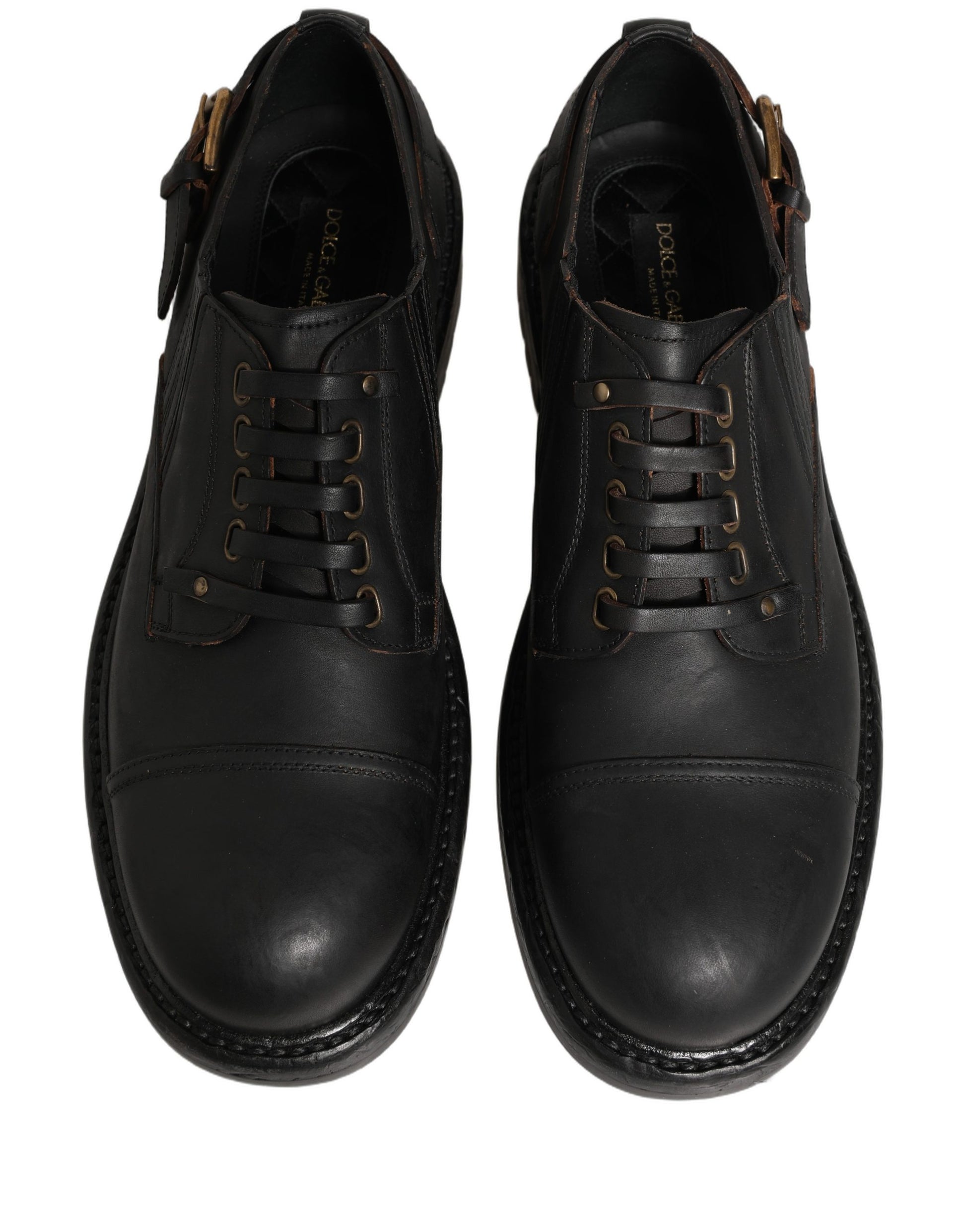 Dolce & Gabbana Dress Black Leather Lace Up Derby Men Shoes