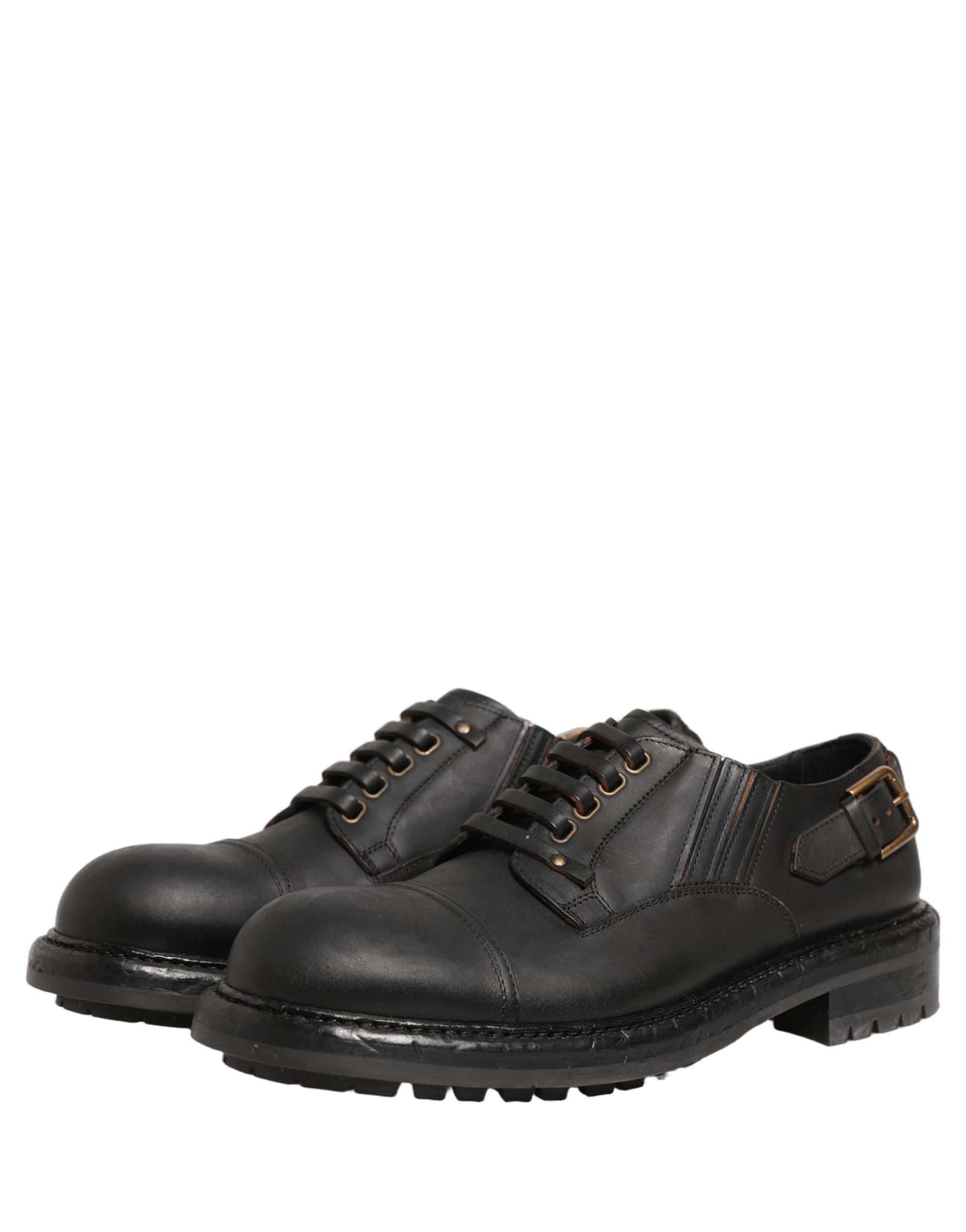 Dolce & Gabbana Dress Black Leather Lace Up Derby Men Shoes