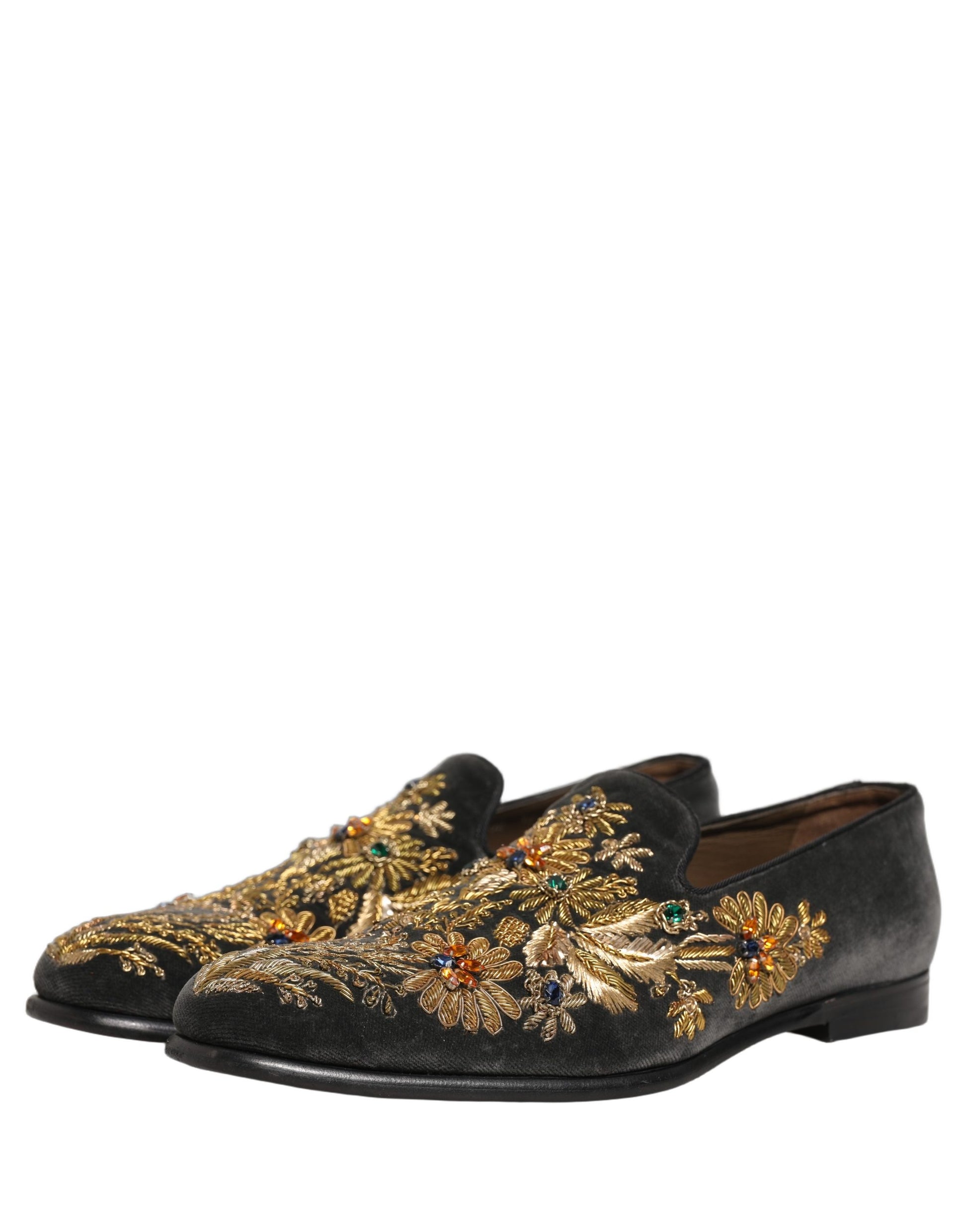 Chaussures Mocassins Dolce & Gabbana en Velours Noir Orné