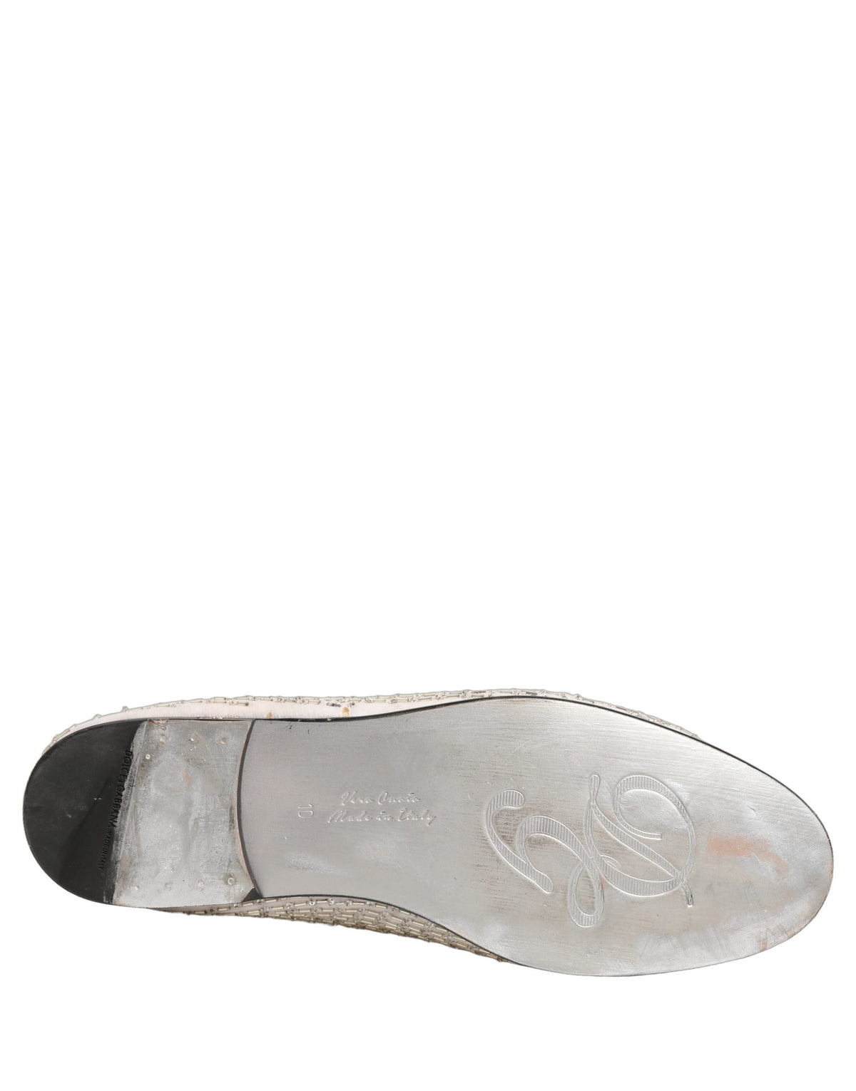 Dolce & Gabbana Weiße Satinverzierte Kleid Loafers Schuhe
