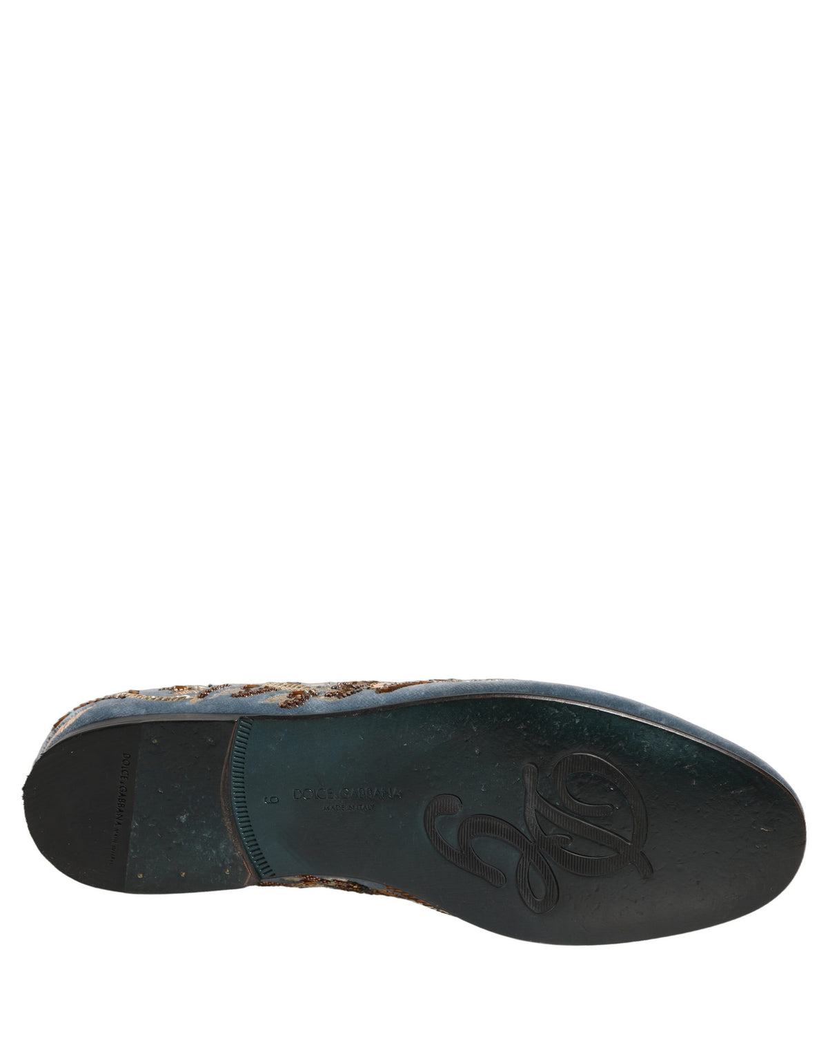 Dolce & Gabbana Blaue Samtverzierte Loafer Schuhe