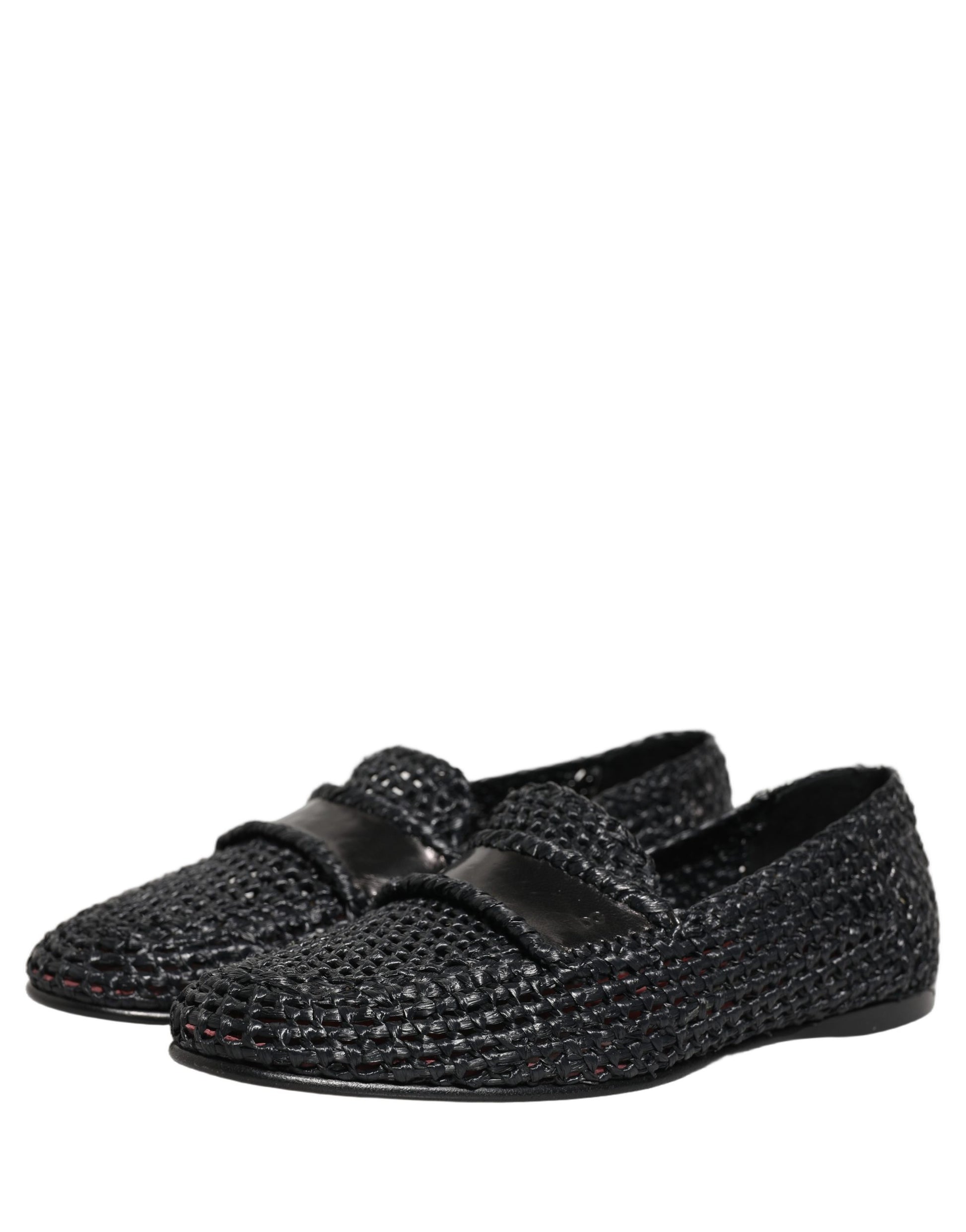 Mocassins à enfiler Dolce & Gabbana en raphia tressé noir