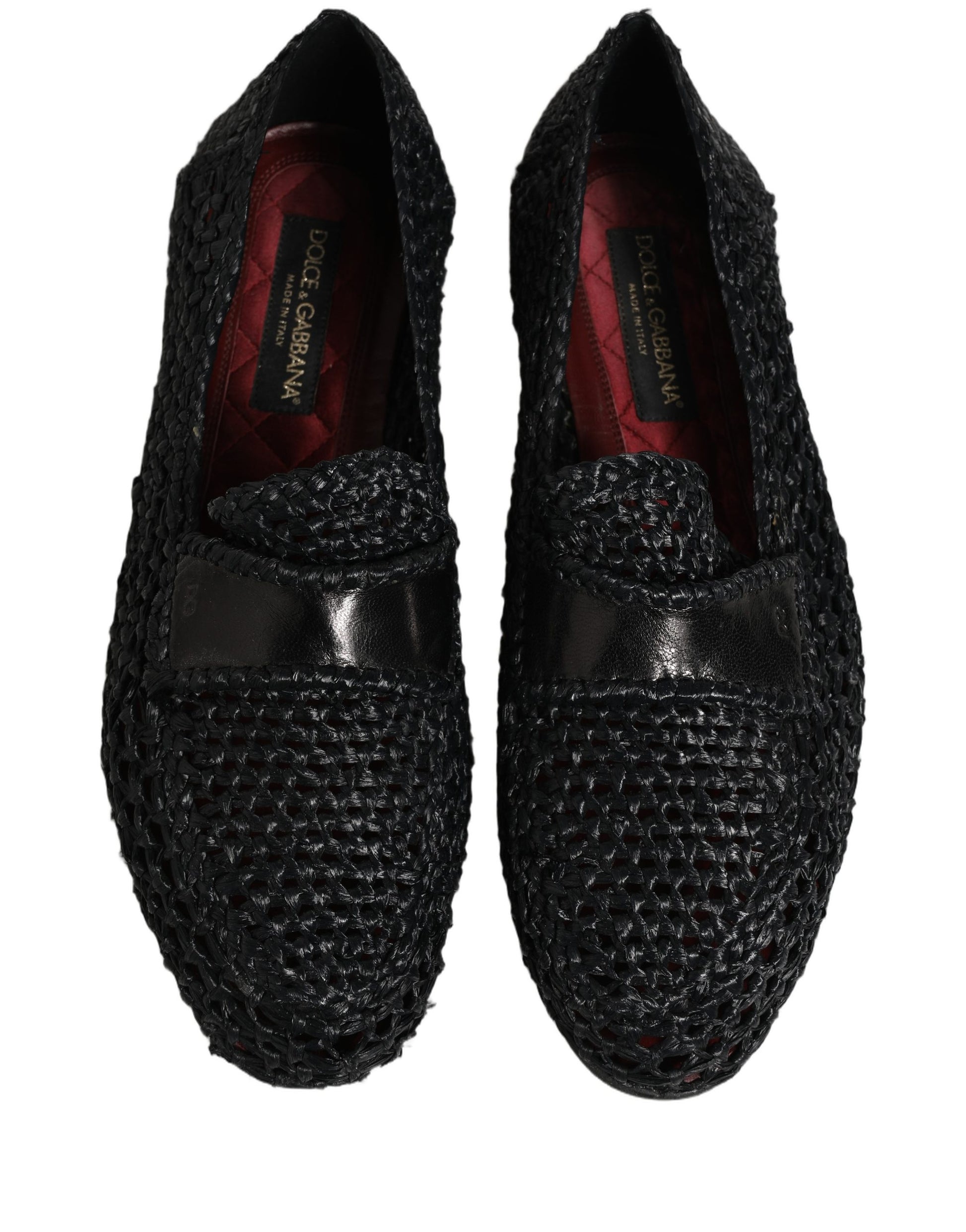 Dolce & Gabbana Black Woven Leather Slip On Loafers Men Shoes