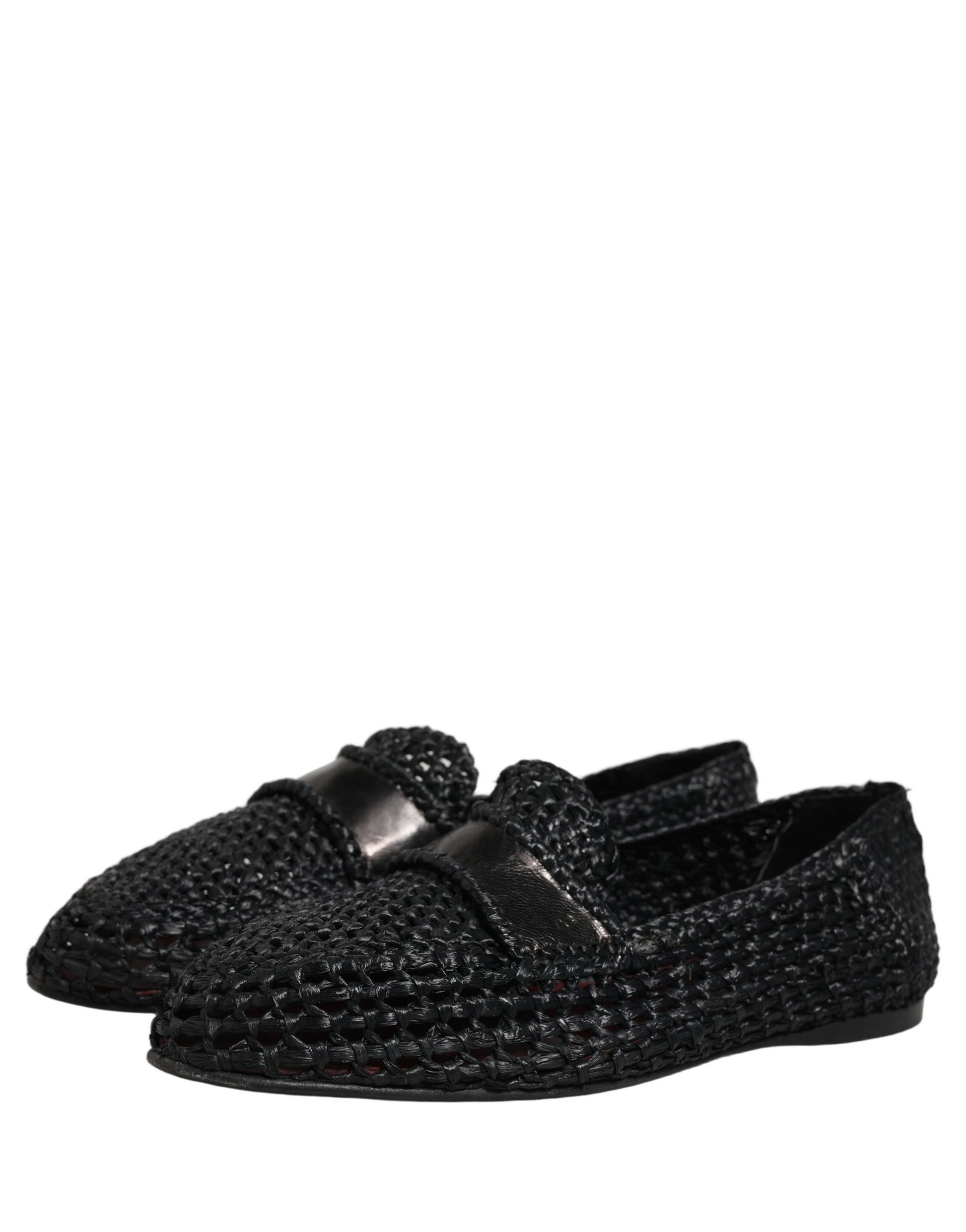Dolce & Gabbana Black Woven Leather Slip On Loafers Men Shoes