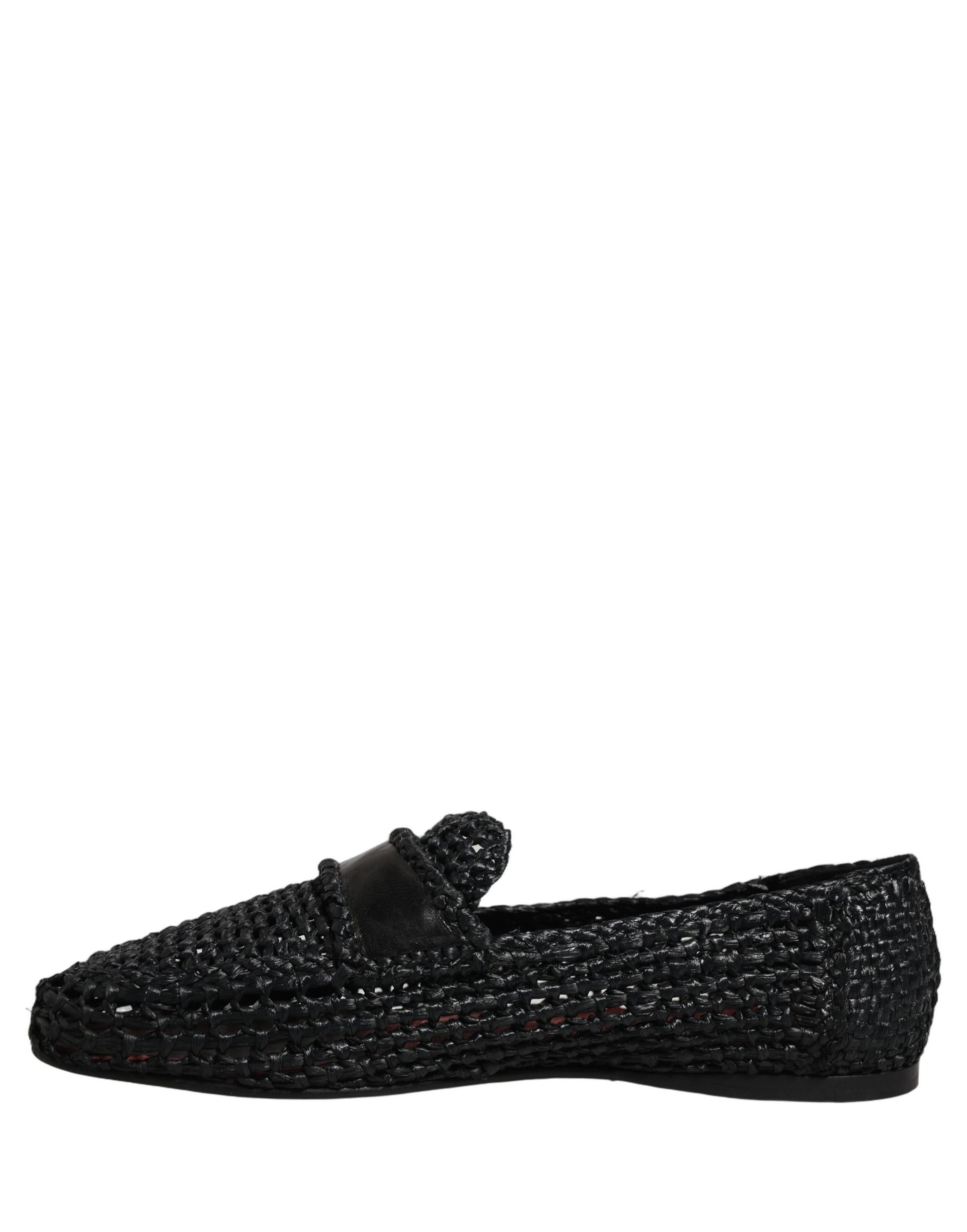 Dolce & Gabbana Black Woven Leather Slip On Loafers Men Shoes