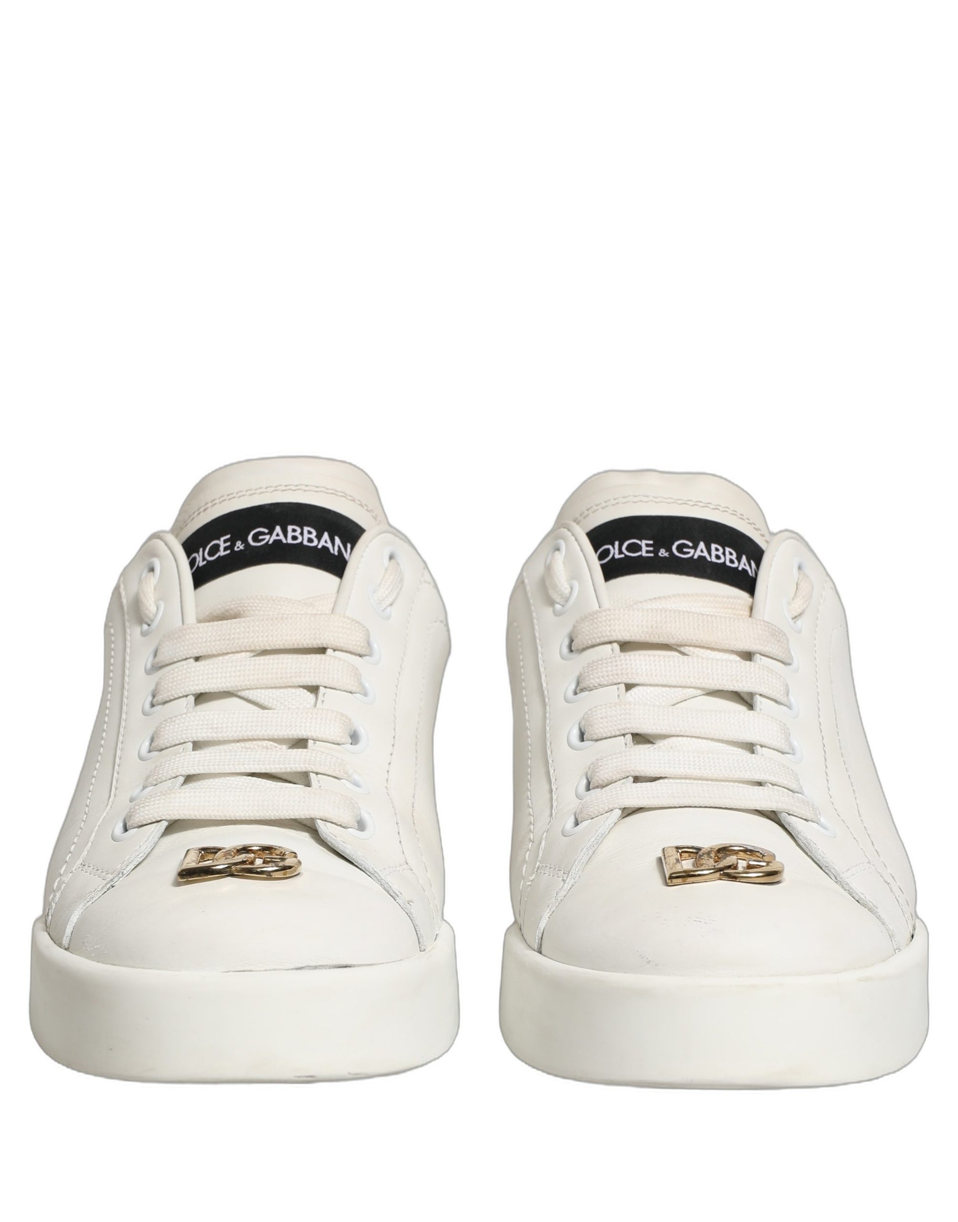 Chaussures Sneakers Basses Dolce & Gabbana en Cuir Blanc avec Plaque Logo