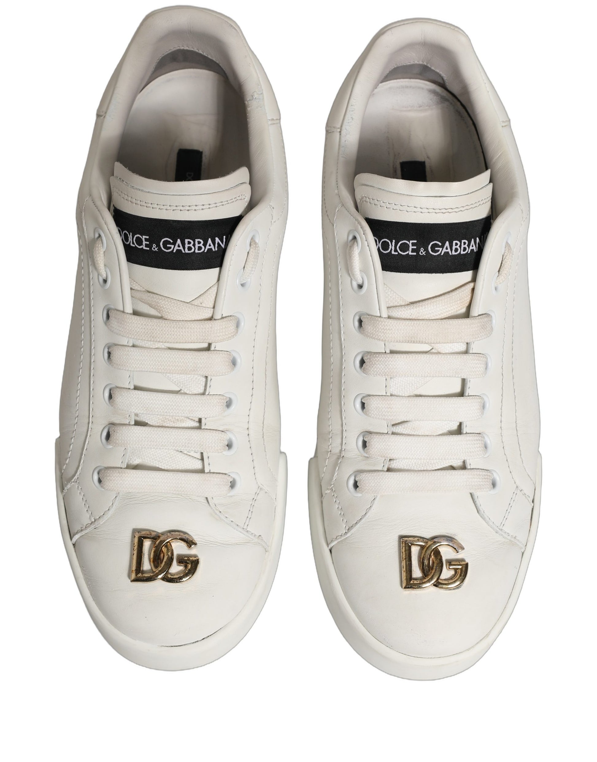 Chaussures Sneakers Basses Dolce & Gabbana en Cuir Blanc avec Plaque Logo