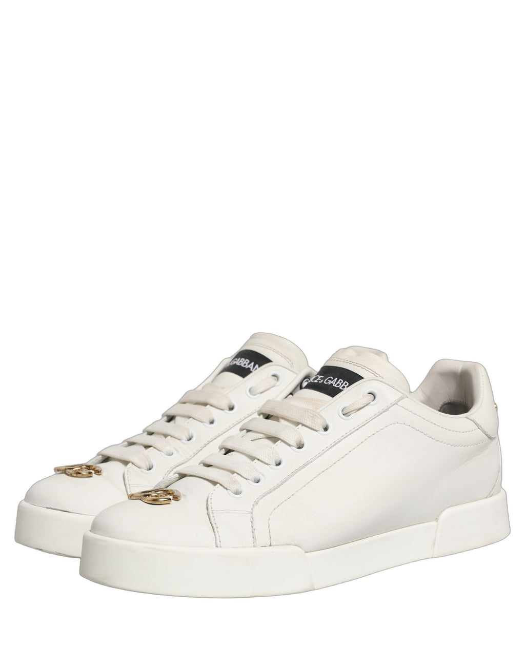 Chaussures Sneakers Basses Dolce & Gabbana en Cuir Blanc avec Plaque Logo
