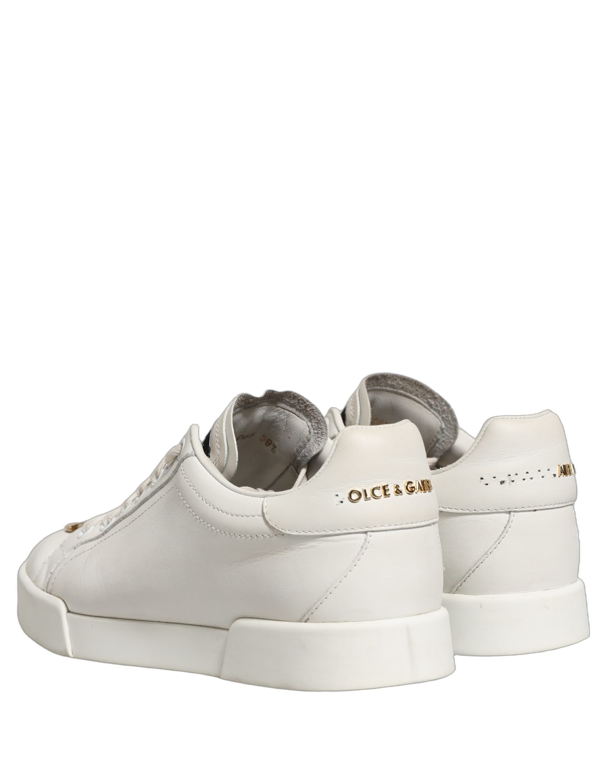 Chaussures Sneakers Basses Dolce & Gabbana en Cuir Blanc avec Plaque Logo
