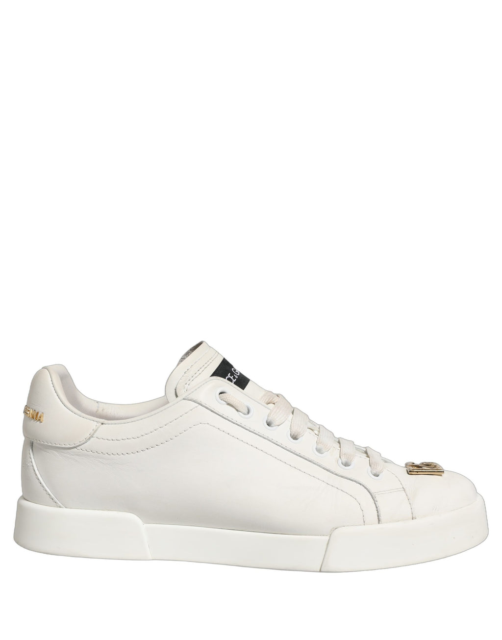 Chaussures Sneakers Basses Dolce & Gabbana en Cuir Blanc avec Plaque Logo