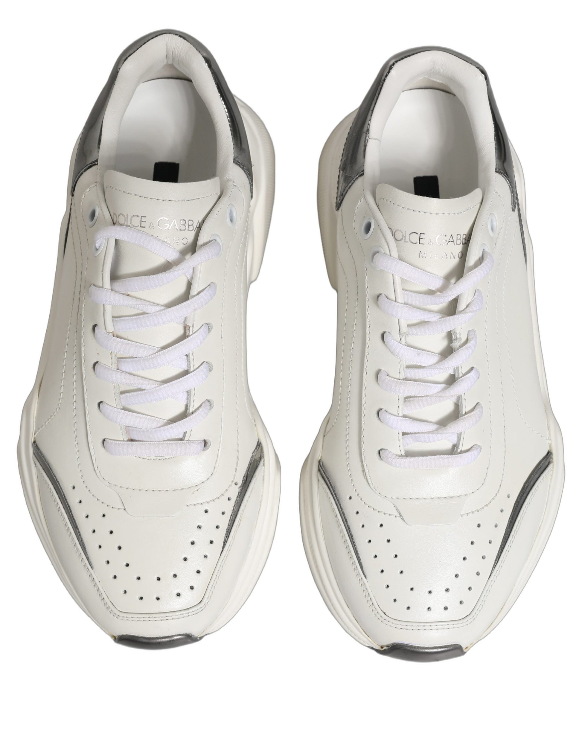 Chaussures Baskets Basses en Cuir Daymaster Dolce & Gabbana Blanc Argent