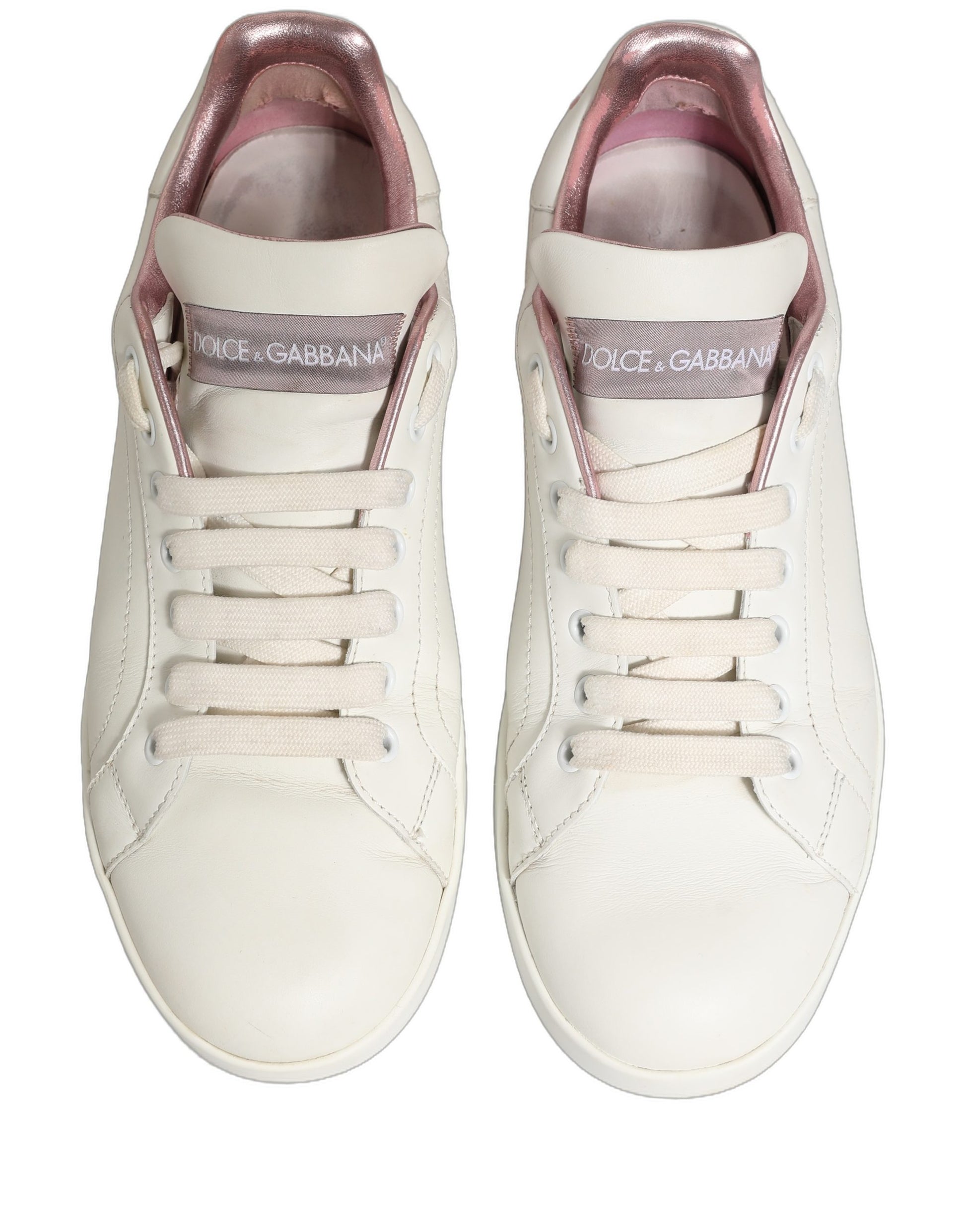 Chaussures Sneakers Basses Dolce & Gabbana en Cuir Blanc Rose