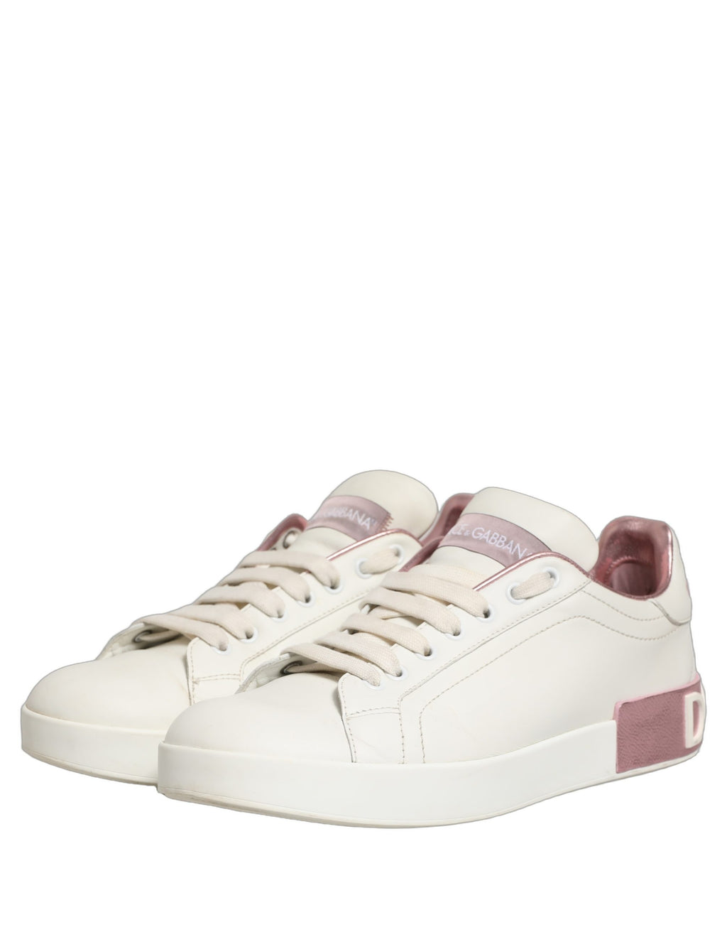 Chaussures Sneakers Basses Dolce & Gabbana en Cuir Blanc Rose